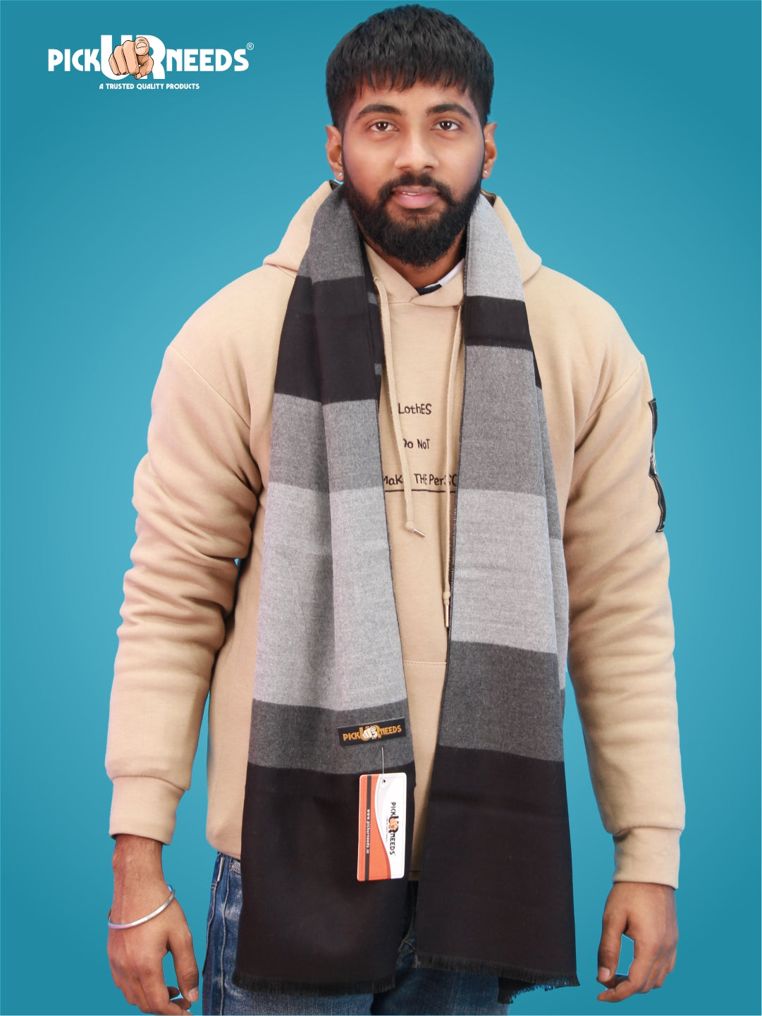 Pick Ur Needs Wool Blend Muffler for Men Soft Winter Scarf with Elegant Checks All-Day Comfort