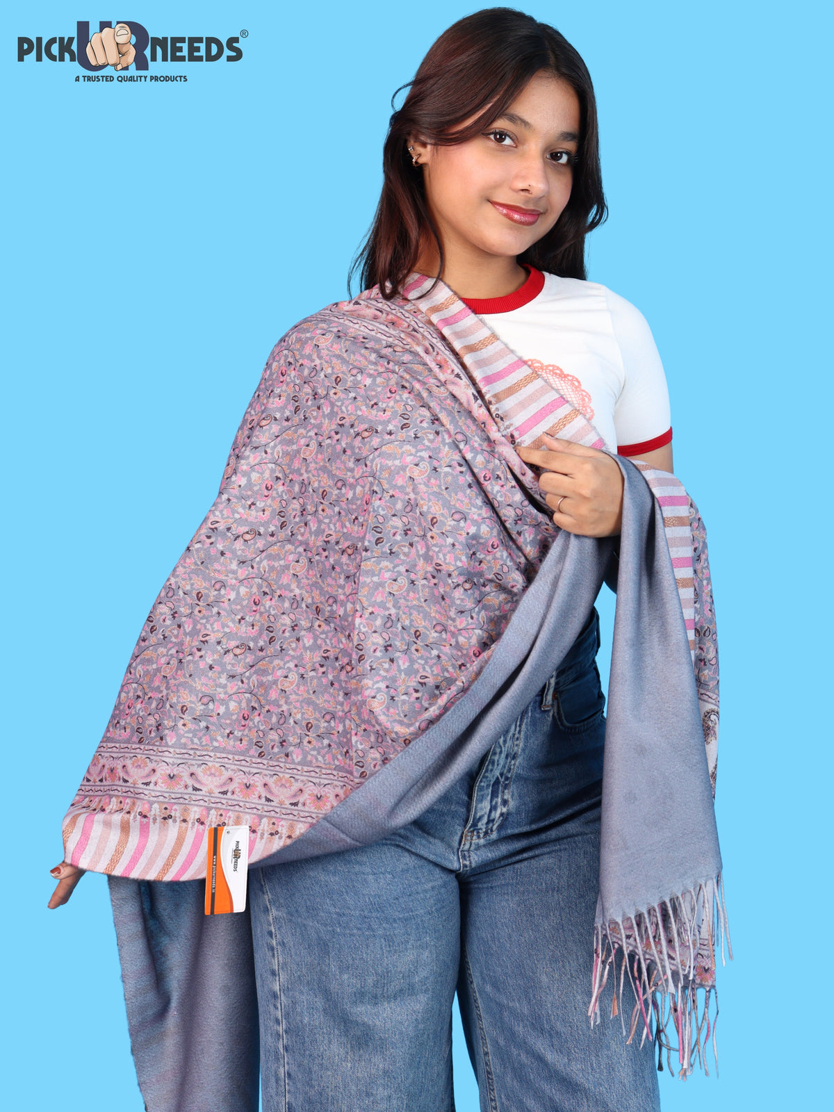 Pick Ur Needs Women Winter Shawl & Muffler Soft Warm Floral Paisley Printed Stole with Tassels Stylish Lightweight Neck Wrap Scarf for Women & Girls