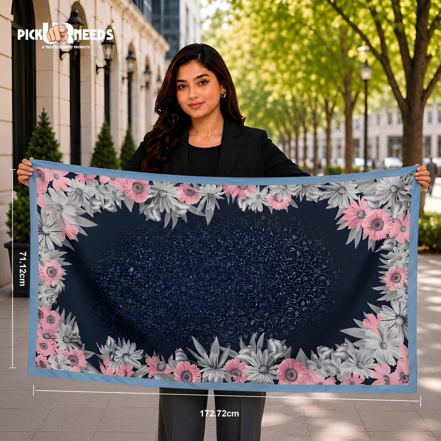 Pick Ur Needs Premium Summer Satin Silk Floral Printed Scarf for Womens & Girls Neck, Head, Shoulder Wrap Stole