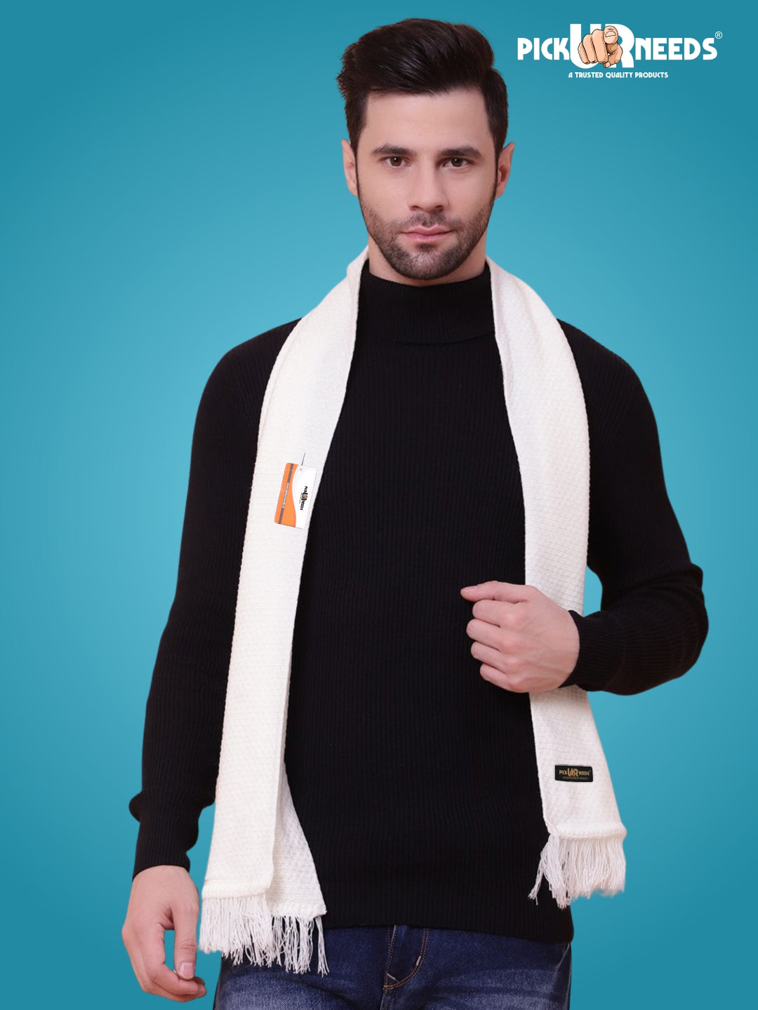 Pick Ur Needs Premium Soft Knitted Winter Muffler for Men Elegant Wool Blend Scarf with Tassel Fringe Stylish Warm Winter Wear for Casual & Formal Outfits