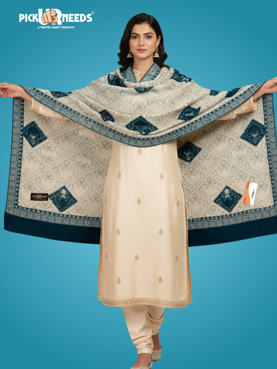 Pick Ur Needs Woolen Shawl for Women Warm Winter Wool Fabric Shawls with Traditional Prints Soft & Elegant Ethnic Stole