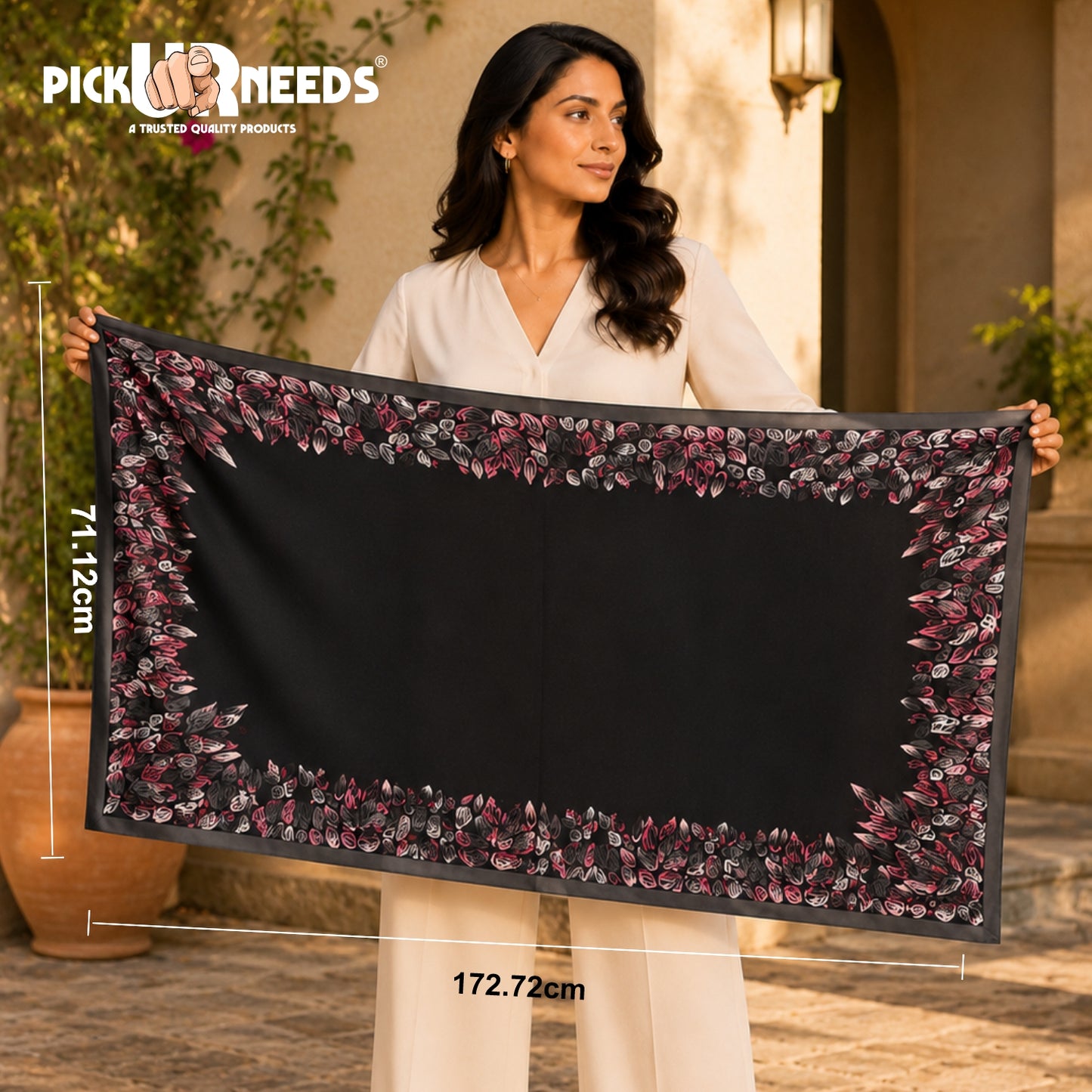 Pick Ur Needs Premium Satin Silk Feel Rectangle Scarf for Womens & Girls Floral Printed Long Fashion Stall Soft Lightweight Neck, Head & Shoulder Wrap