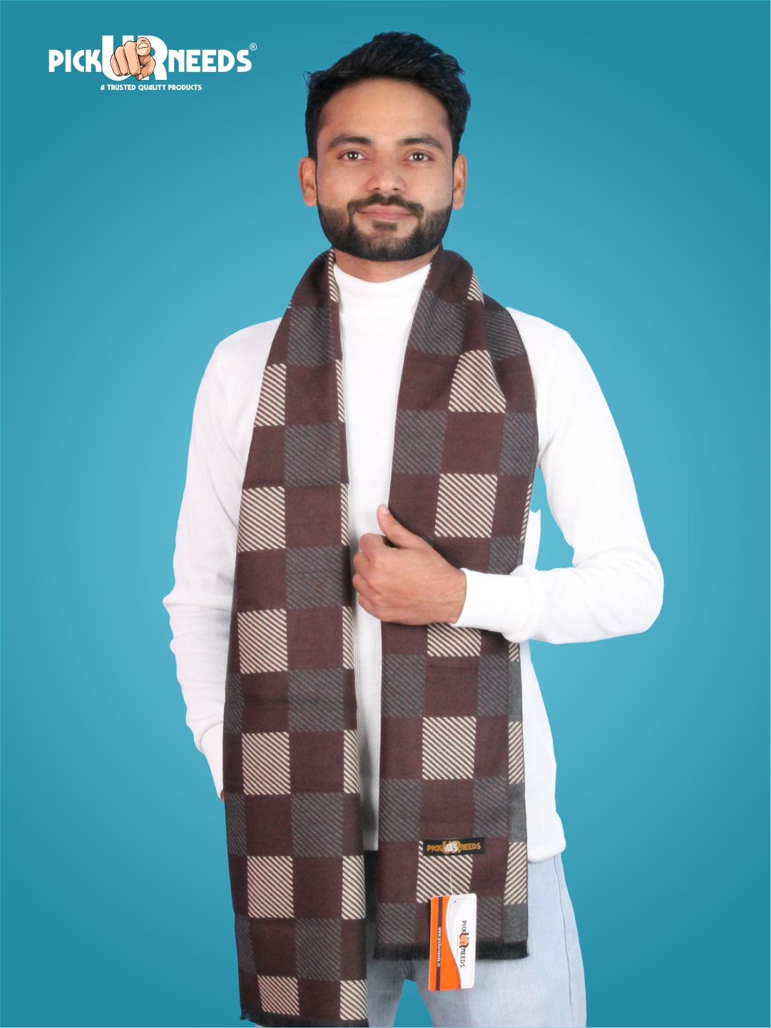 Pick Ur Needs Wool Blend Muffler for Men Soft Winter Scarf with Elegant Checks All-Day Comfort