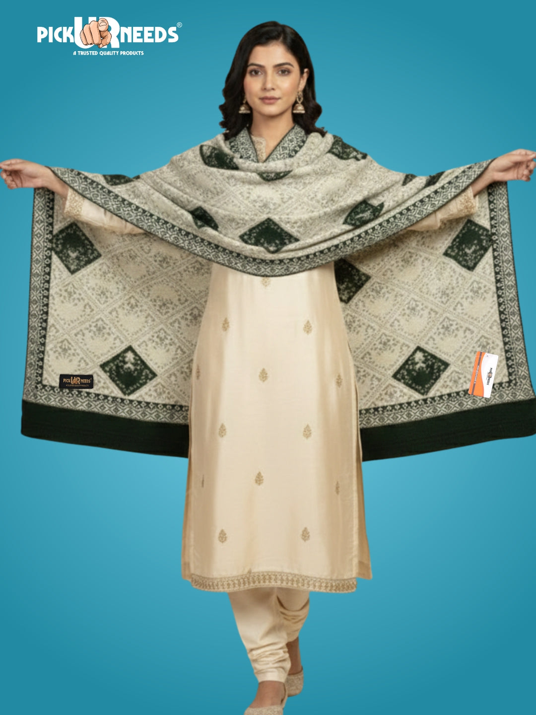 Pick Ur Needs Woolen Shawl for Women Warm Winter Wool Fabric Shawls with Traditional Prints Soft & Elegant Ethnic Stole