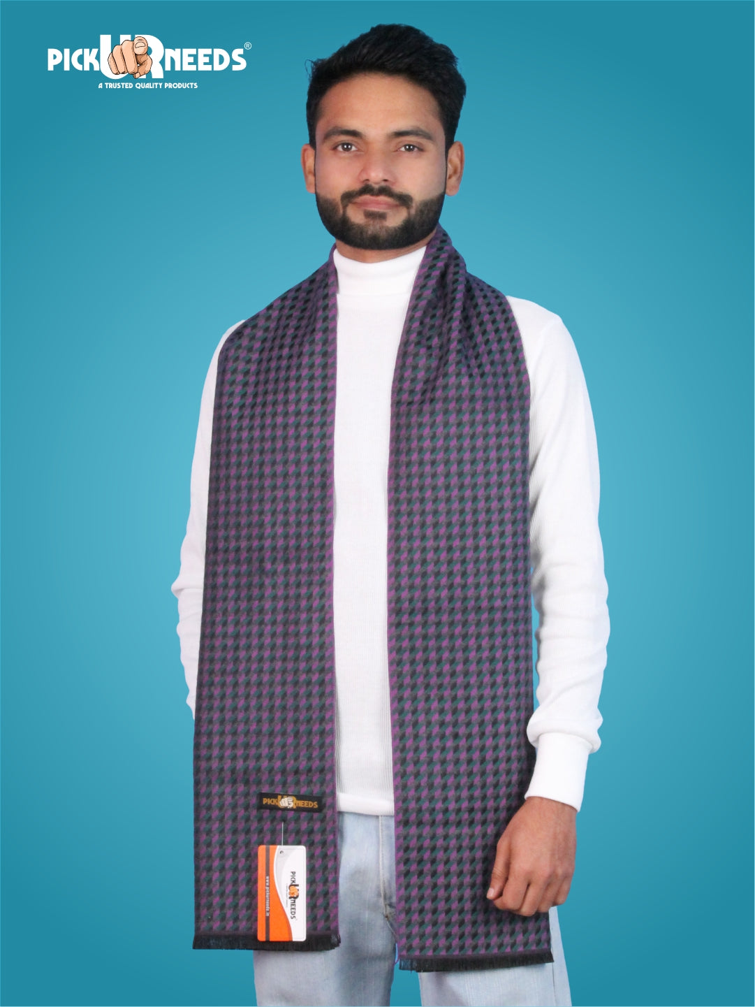 Pick Ur Needs Wool Blend Muffler for Men Soft Winter Scarf with Elegant Checks All-Day Comfort