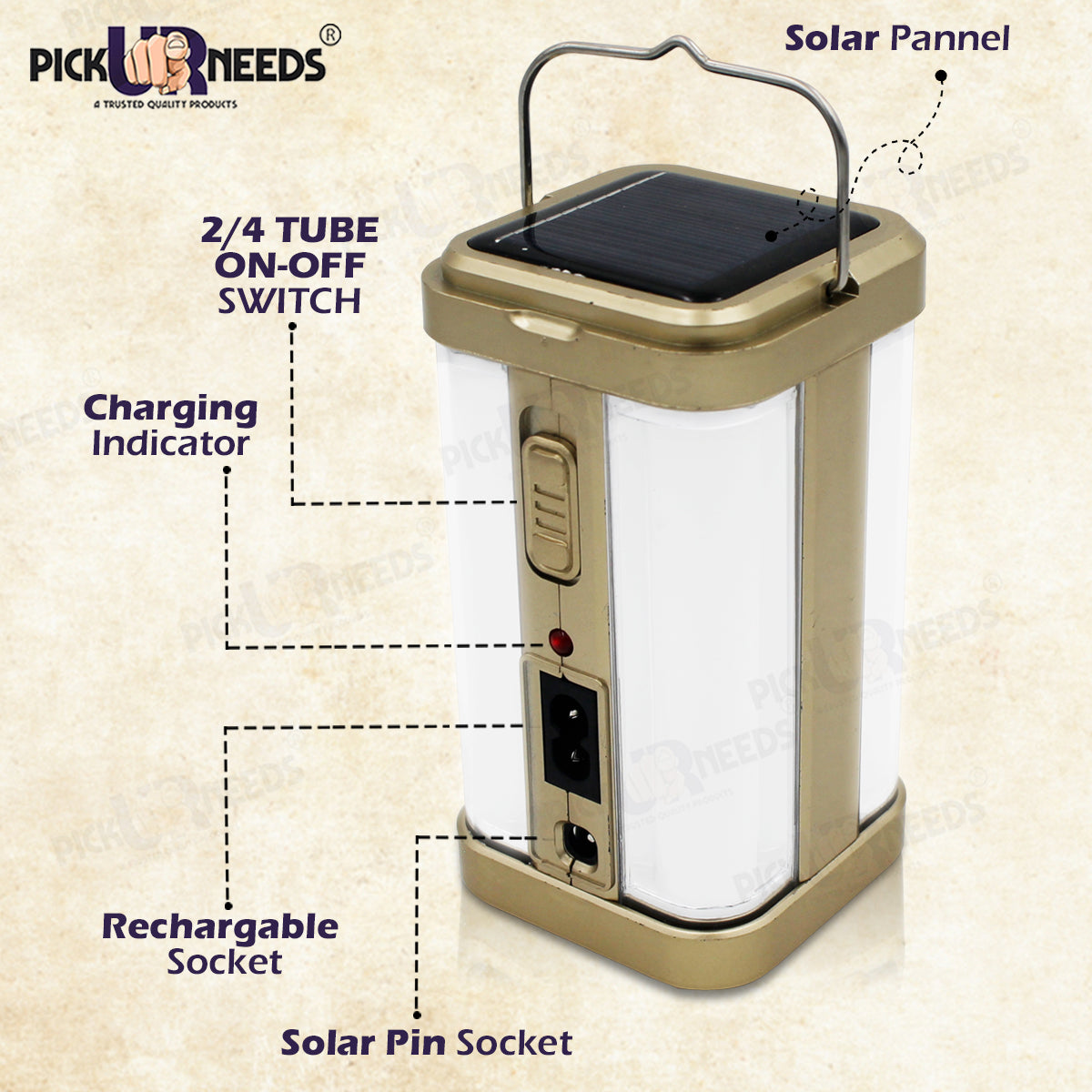 Pick Ur Needs Solar Rechargeable Home Emergency Floor Lantern Lamp Light 4 Side Tube