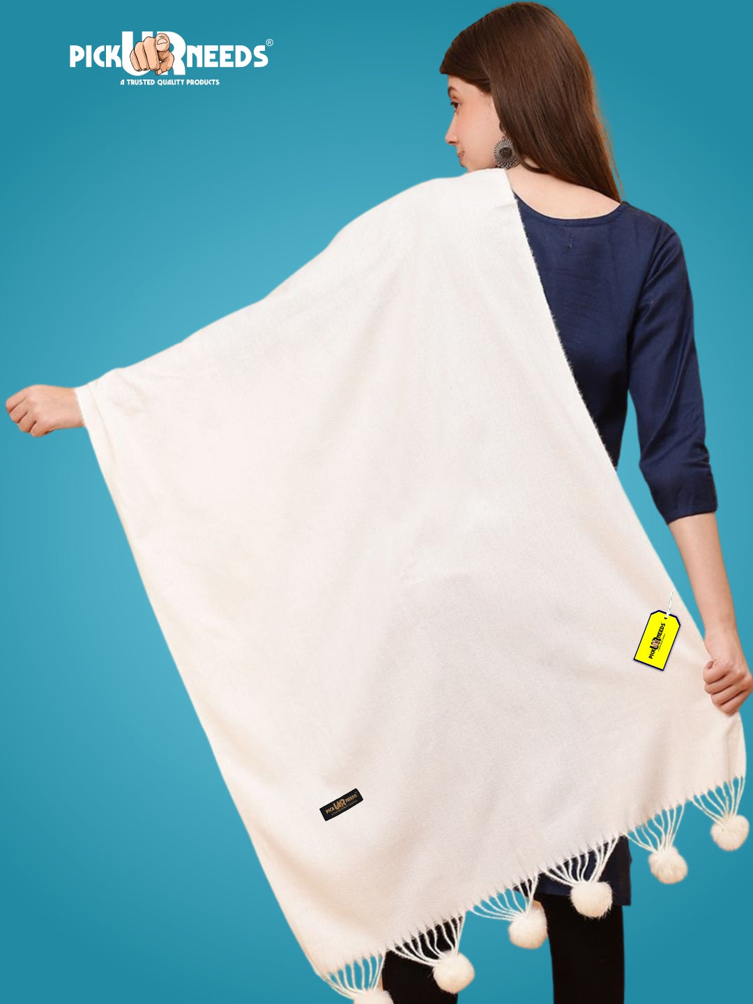 Pick Ur Needs Premium Women’s Wool Blend Scarf Soft Woolen Shawl Winter Stole with Tassels & Pom Poms