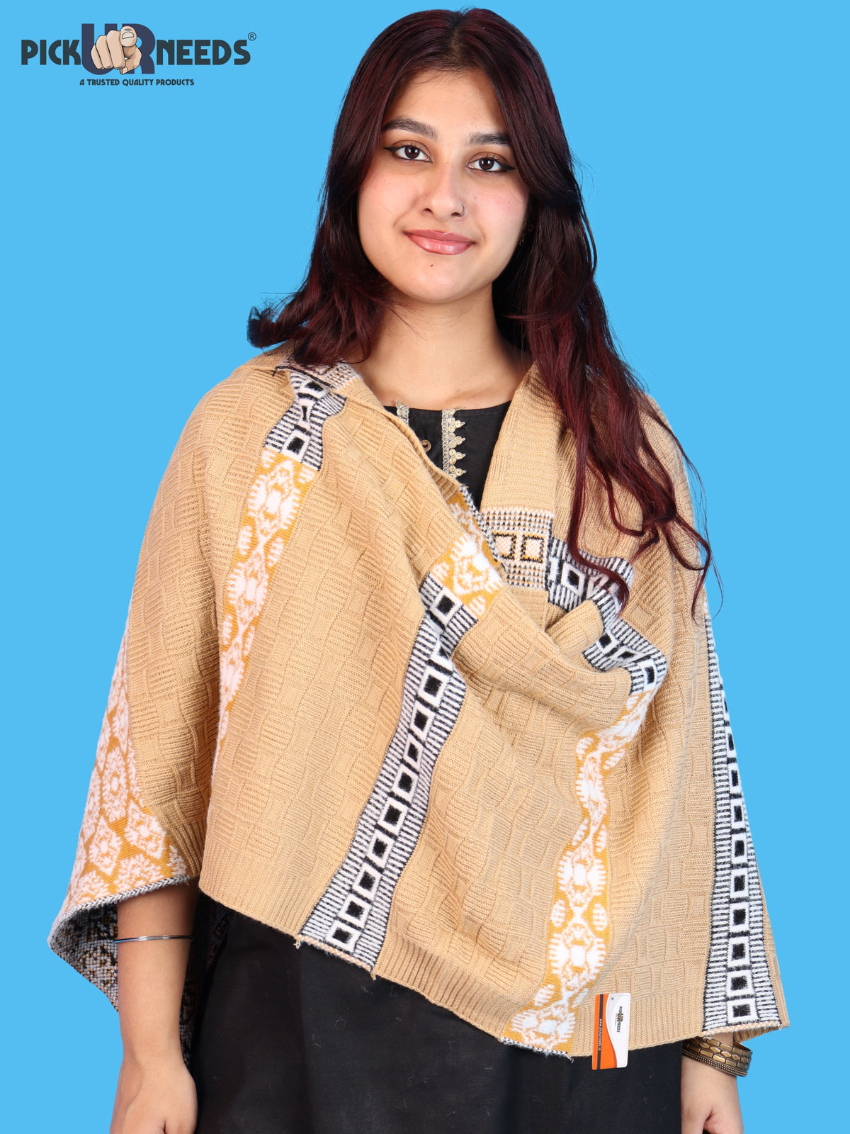 Pick Ur Needs Winter Girls & Womens Woolen Shawl, Soft Warm Printed Wrap with Elegant Pattern & Fringe Border