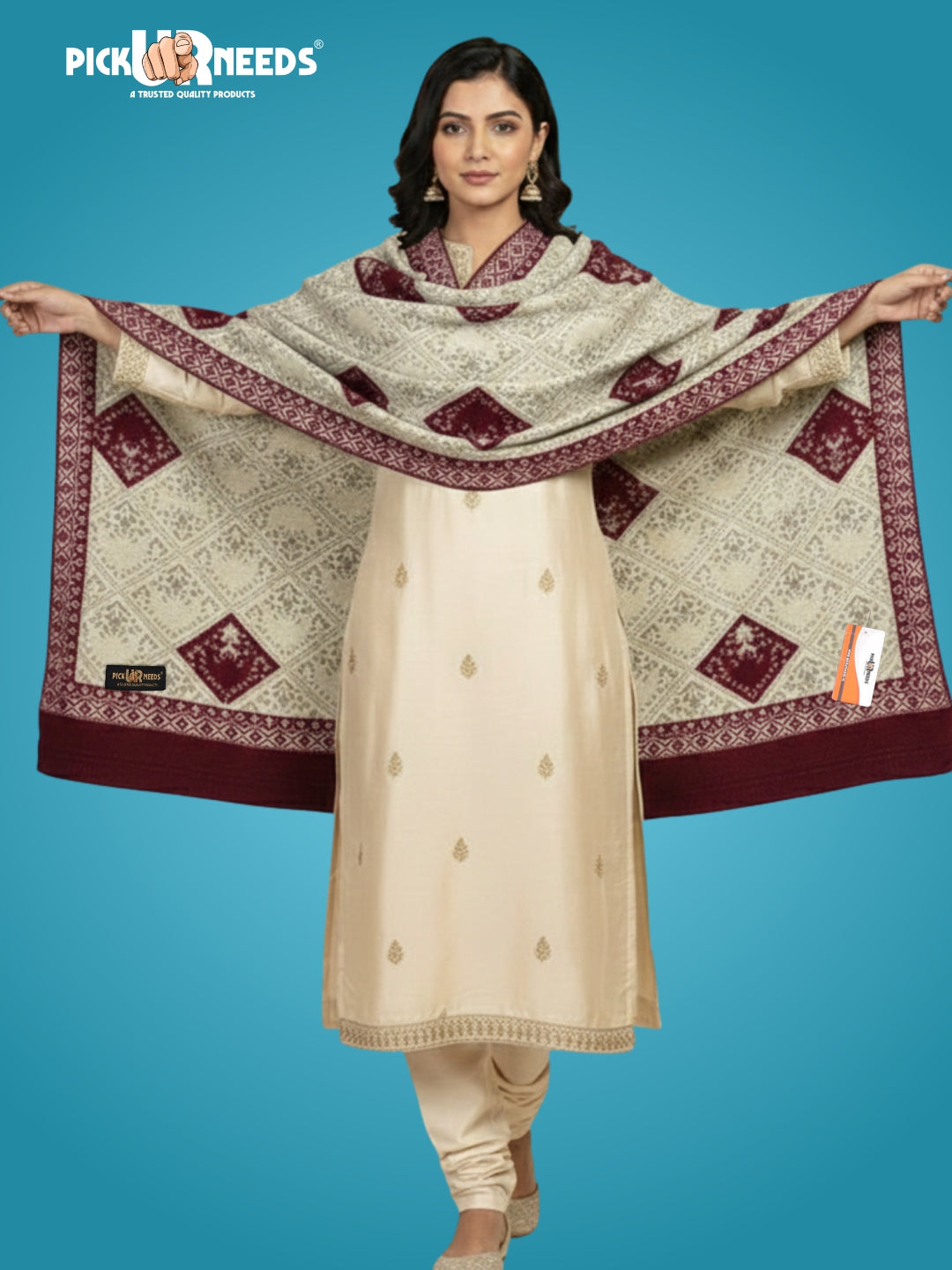 Pick Ur Needs Woolen Shawl for Women Warm Winter Wool Fabric Shawls with Traditional Prints Soft & Elegant Ethnic Stole