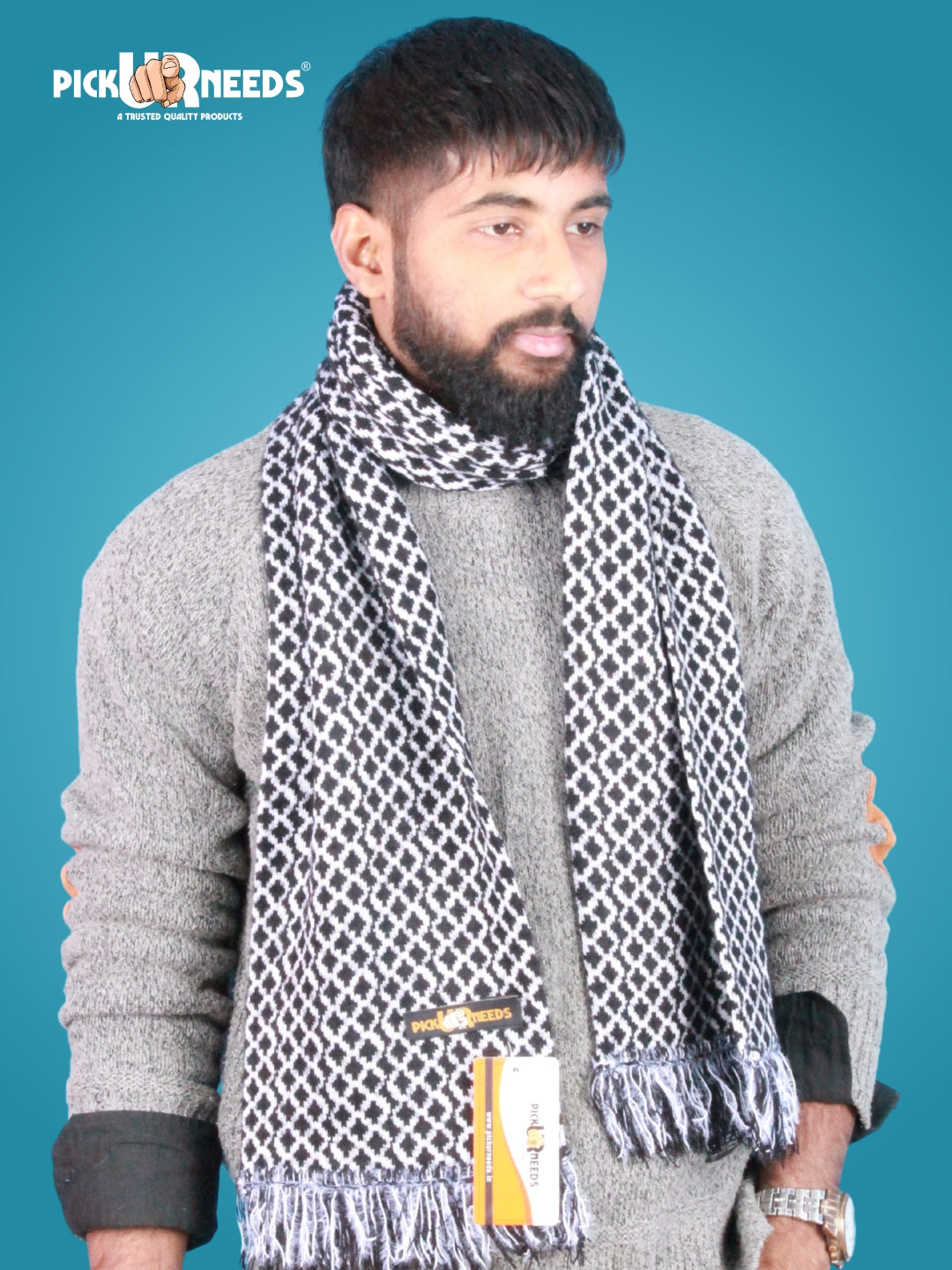 Pick Ur Needs Soft Warm Woolen Premium Winter Muffler for Men Scarf with Stylish Check Pattern Long & Comfortable Cold Weather Neck Wrap