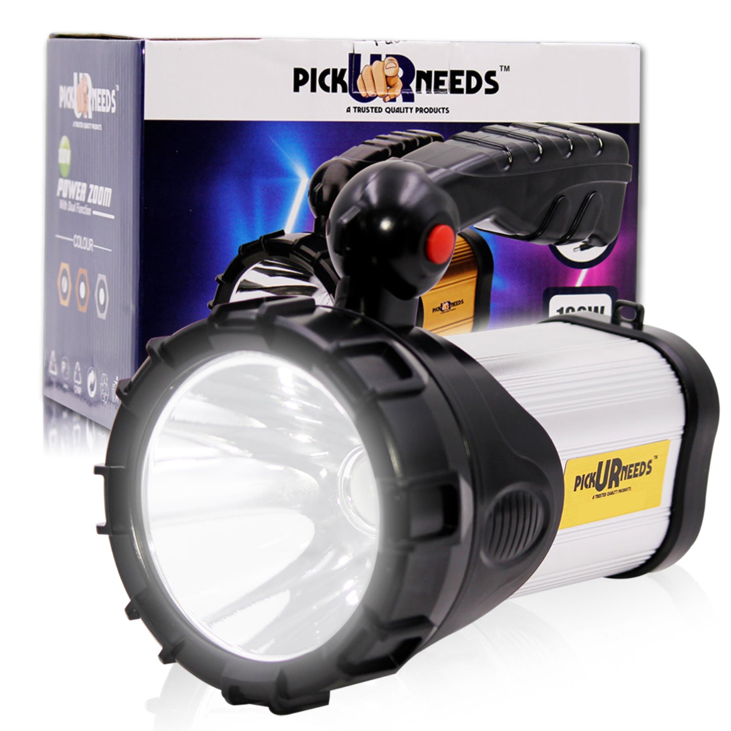Pick Ur Needs 250W Kissan Long Range Rechargeable Emergency Search Torch | High Power LED Spotlight | 4500mAh Lithium Battery | Handheld Torch with Charger