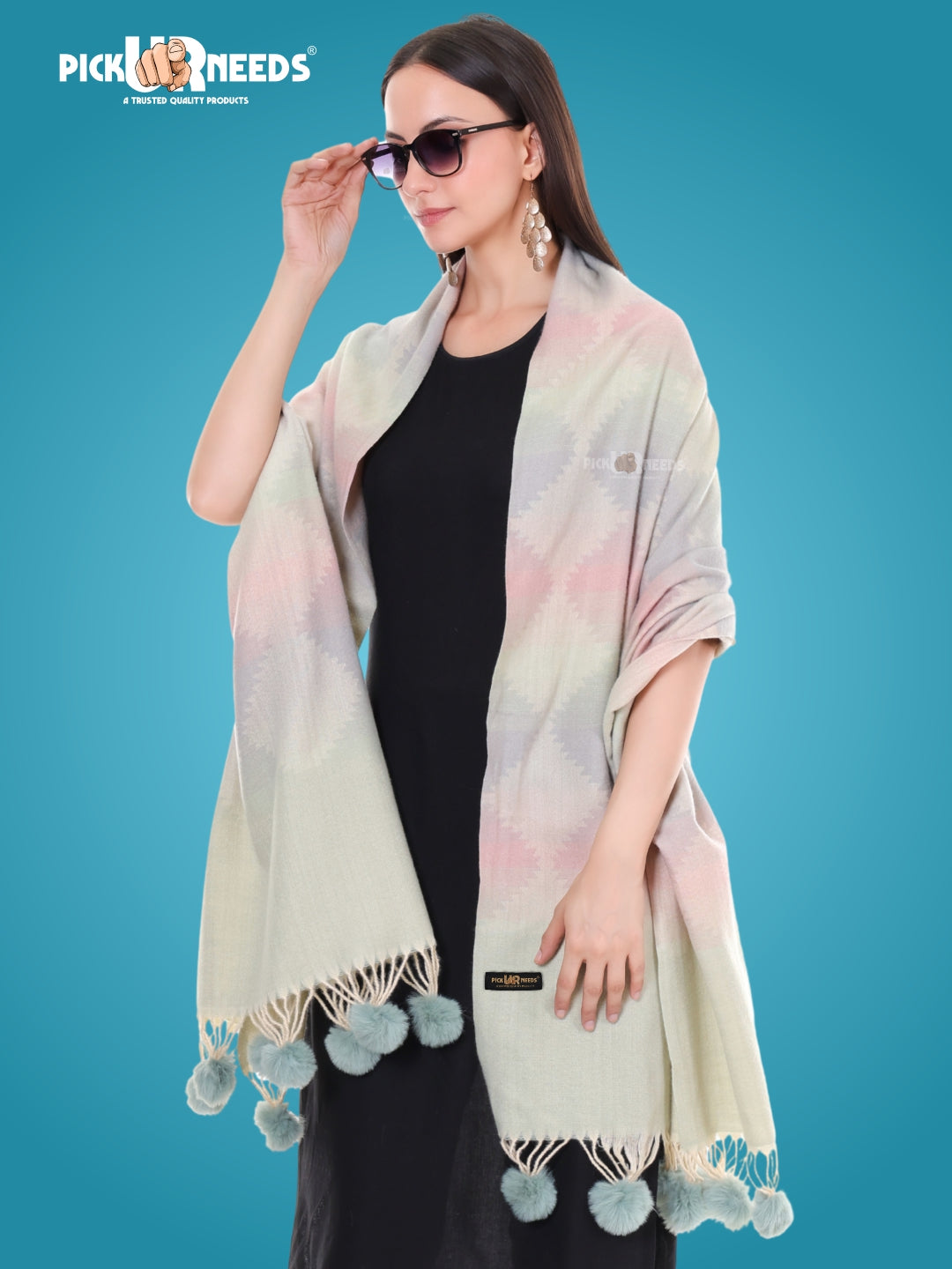 Pick Ur Needs Women’s Soft Woolen Shawl Premium Warm & Breathable Winter Stole  Elegant Striped Design with Tassels