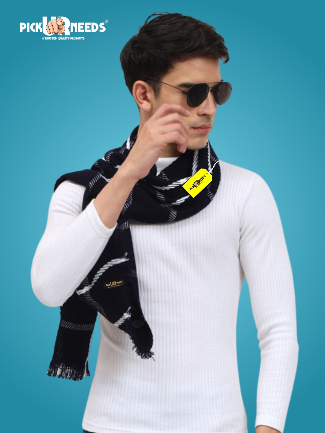 Pick Ur Needs Premium Men's Warm And Stylish Woolen Muffler With Multicolour Stripes And Stylish Tussles Ends