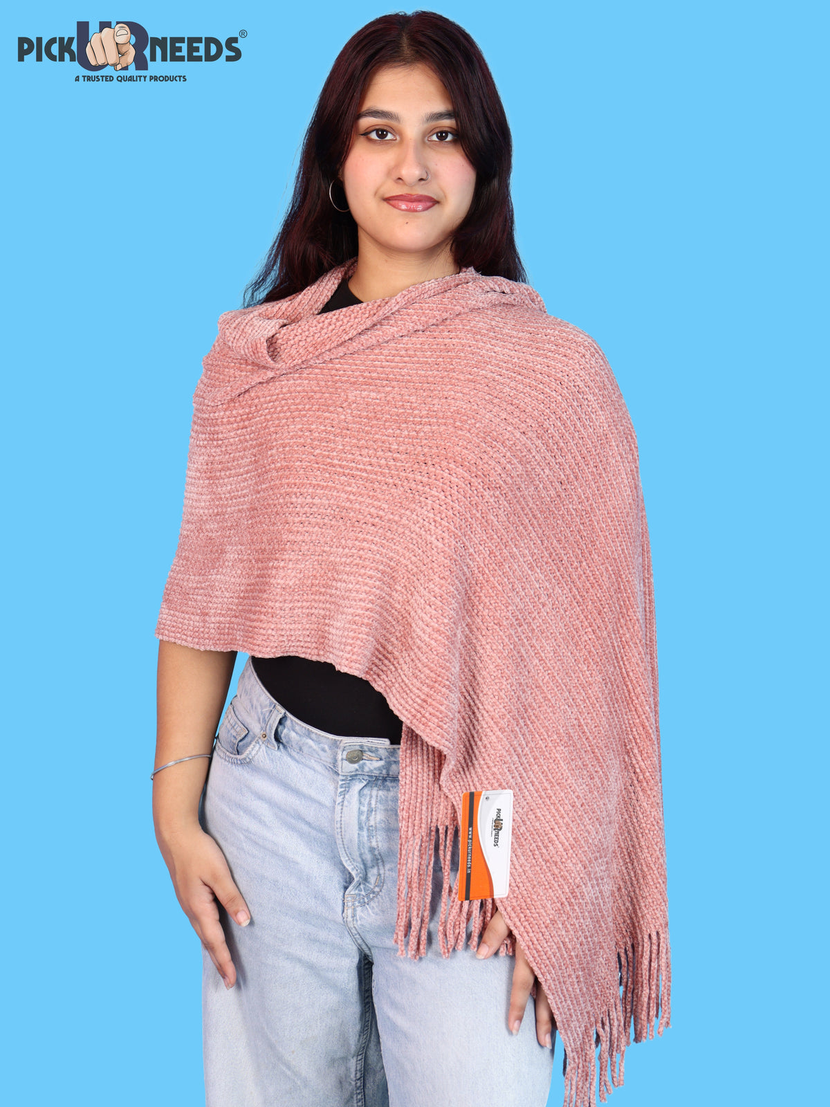 Pick Ur Needs Womens Winter shawl with Soft Plush Texture & Long Fringe Detailing Elegant Wrap for Ladies & Girls Cozy Seasonal Shoulder Cover for Casual, Ethnic & Western Outfits