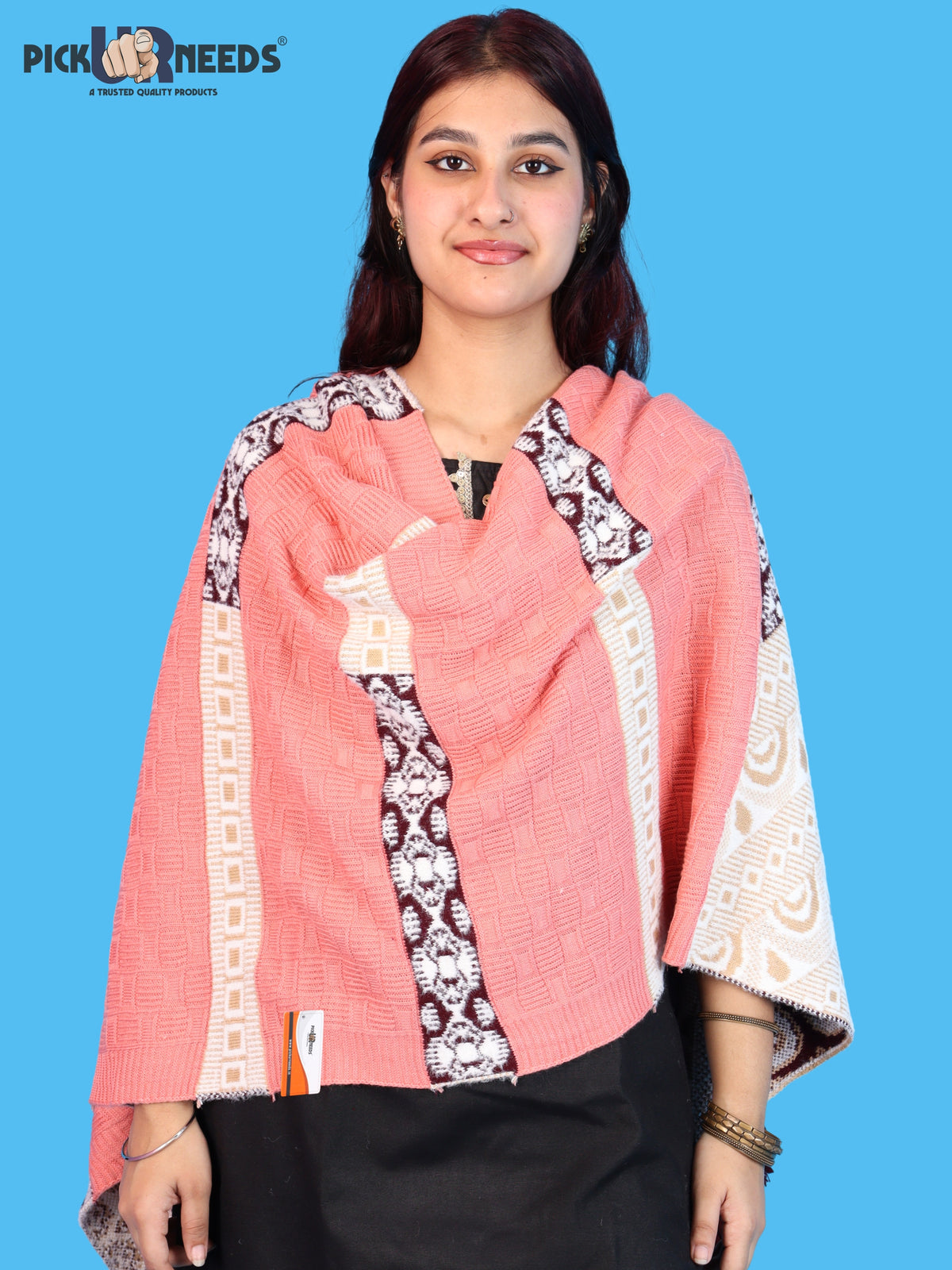 Pick Ur Needs Winter Girls & Womens Woolen Shawl, Soft Warm Printed Wrap with Elegant Pattern & Fringe Border