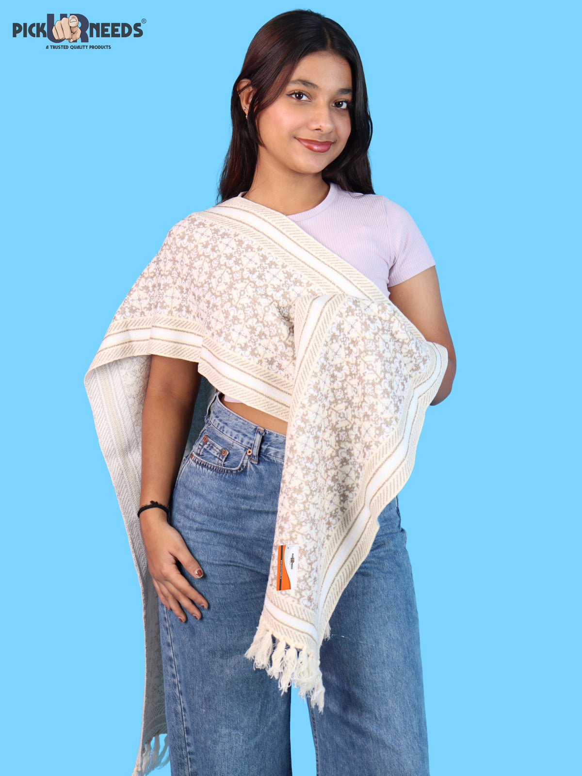 Pick Ur Needs Womens & Girls Super Soft Knitted Woolen Muffler Warm Winter Neck Scarf with Elegant Printed Design & Tassels