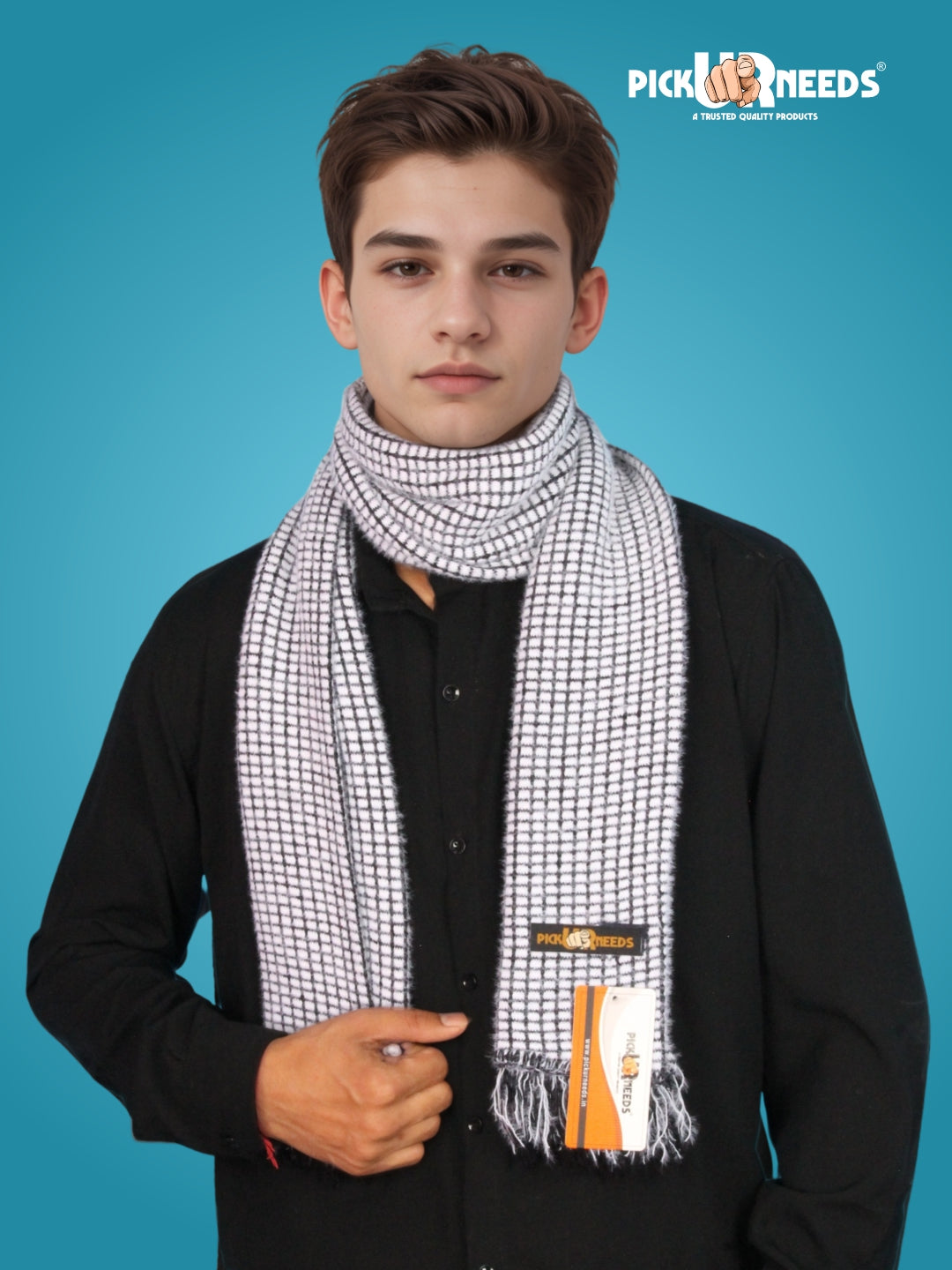 Pick Ur Needs Soft Warm Woolen Premium Winter Muffler for Men Scarf with Stylish Check Pattern Long & Comfortable Cold Weather Neck Wrap