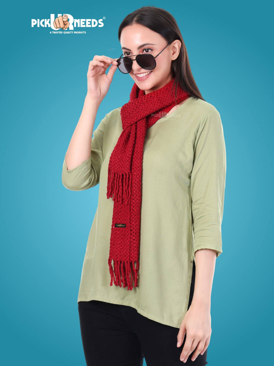 Pick Ur Needs Women's Chunky Knit Scarf  Soft, Warm & Breathable Winter Muffler  Unisex Solid Tan Textured Knit with Fringes