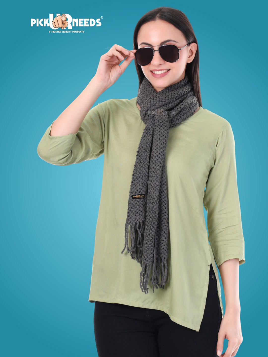 Pick Ur Needs Women's Chunky Knit Scarf  Soft, Warm & Breathable Winter Muffler  Unisex Solid Tan Textured Knit with Fringes