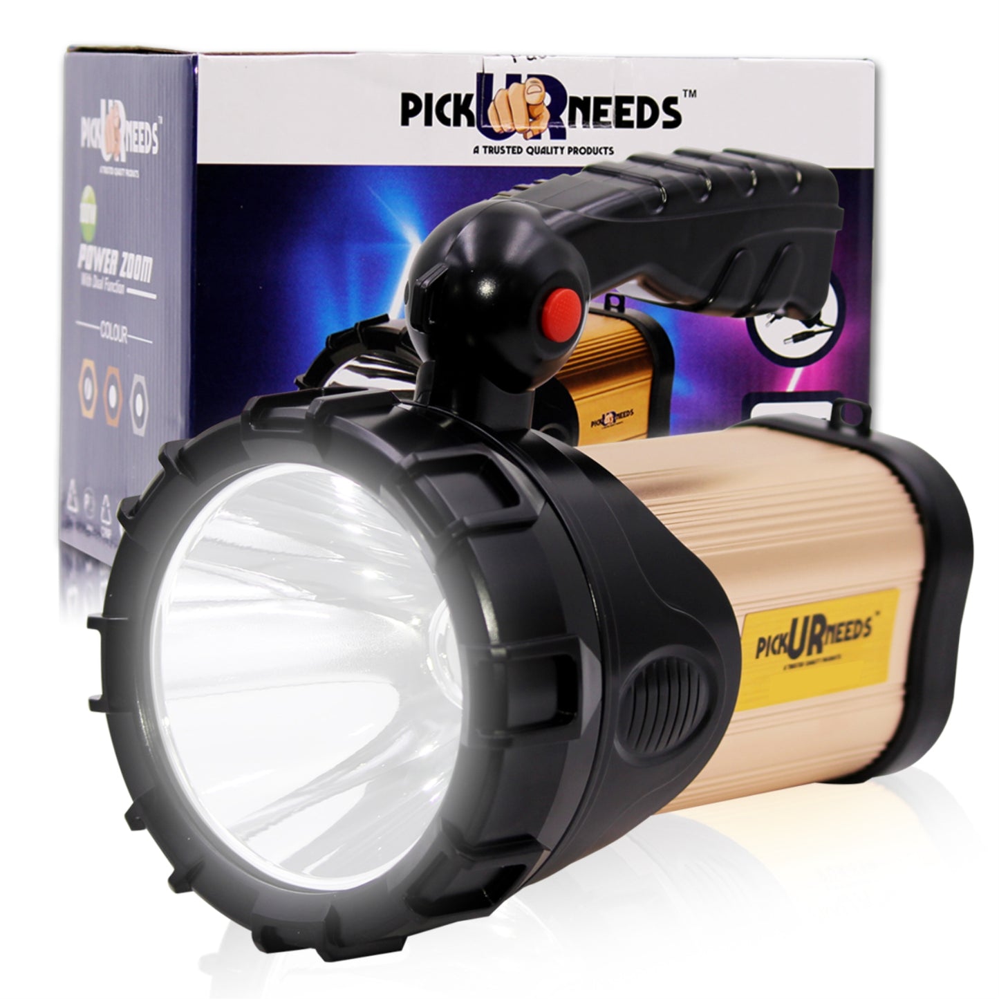 Pick Ur Needs 250W Kissan Long Range Rechargeable Emergency Search Torch | High Power LED Spotlight | 4500mAh Lithium Battery | Handheld Torch with Charger