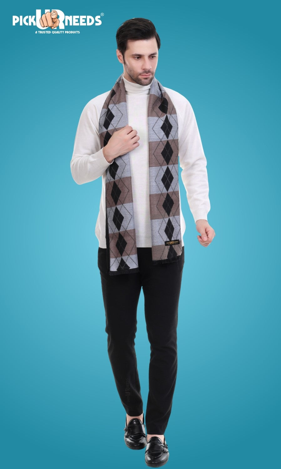 Pick Ur Needs Men's Muffler Check Desgin Premium Woolen Blend Fabric Stylish Look Muffler For Men