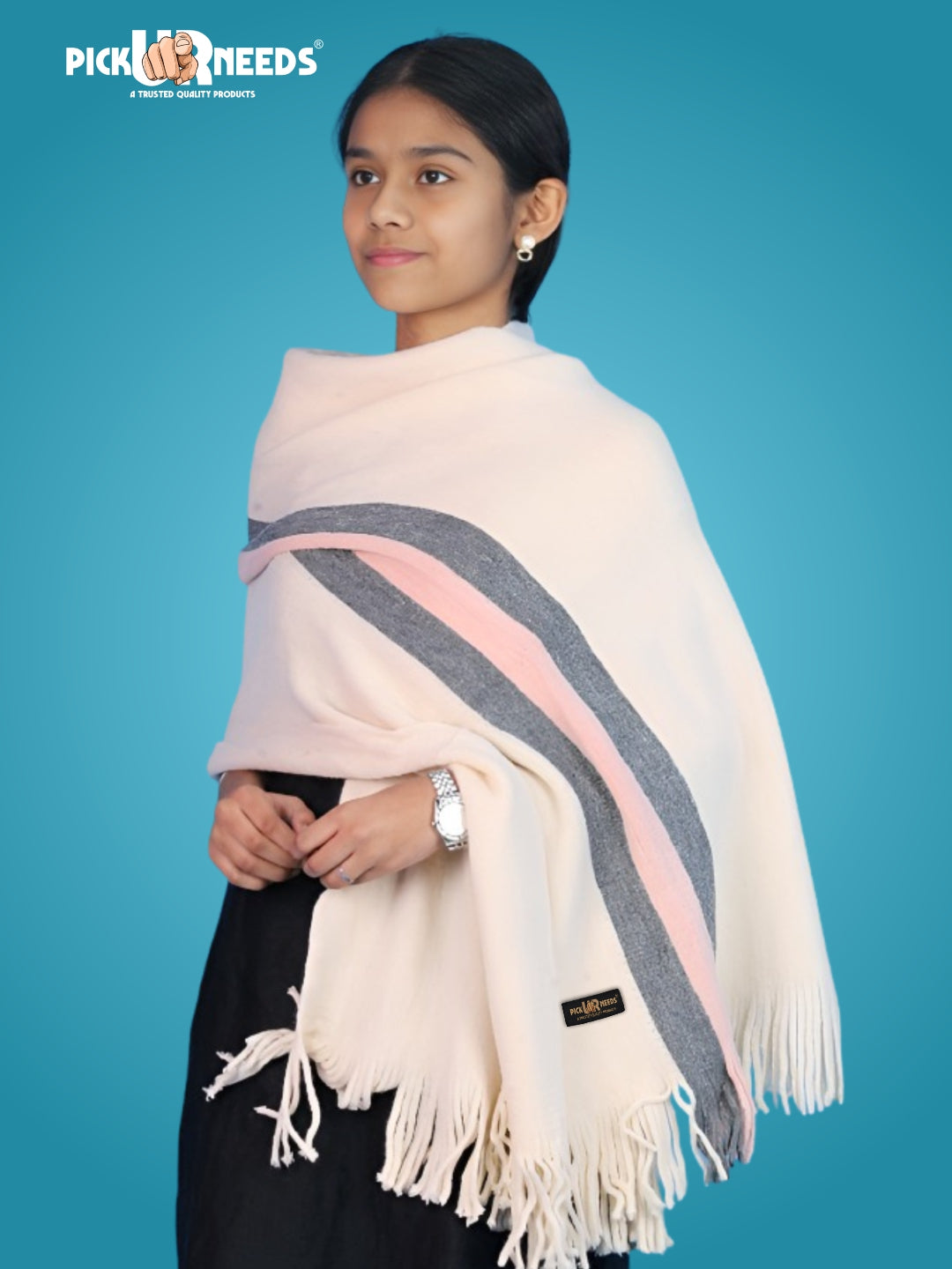 Pick Ur Needs Women's Knit Shawl Wrap with Border Soft, Warm & Lightweight Winter Stole Elegant Tan Bordered Scarf for Girls