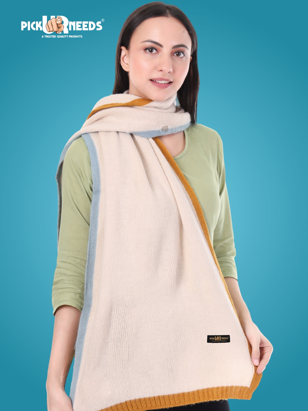 Pick Ur Needs Women's Knit Shawl Wrap with Border Soft, Warm & Lightweight Winter Stole Elegant Tan Bordered Scarf for Girls