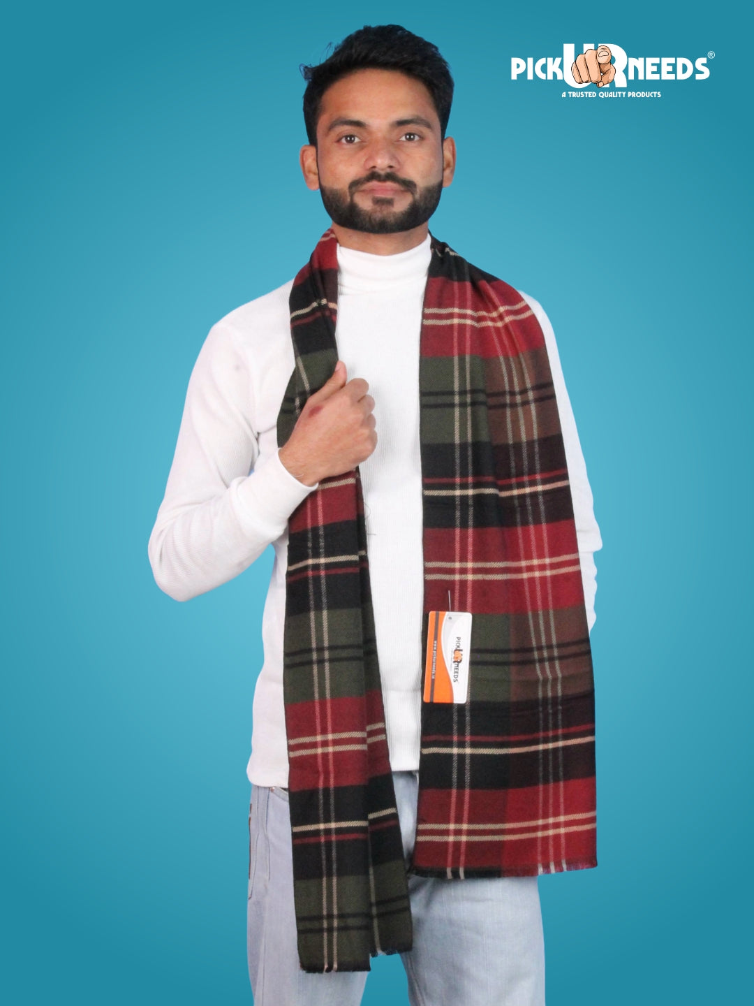 Pick Ur Needs Premium Winter Muffler for Men Soft Wool-Blend Checked Scarf Warm, Lightweight & Stylish Muffler for Office, Casual & Outdoor Wear