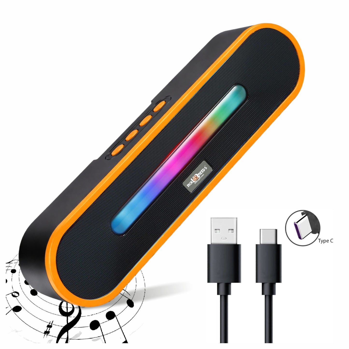 Pick Ur Needs Portable Bluetooth Speaker 1800mAh with RGB LED Lights | Wireless Speaker with USB, TF Card & AUX | Deep Bass Sound Bar for Home & Outdoor