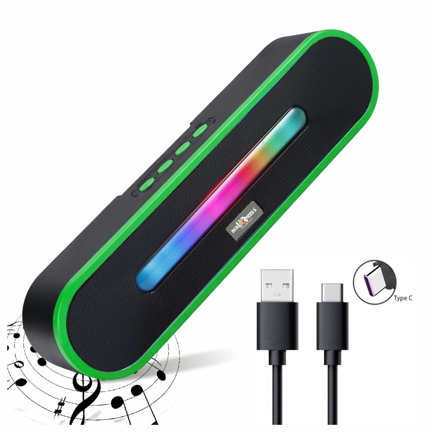 Pick Ur Needs Portable Bluetooth Speaker 1800mAh with RGB LED Lights | Wireless Speaker with USB, TF Card & AUX | Deep Bass Sound Bar for Home & Outdoor