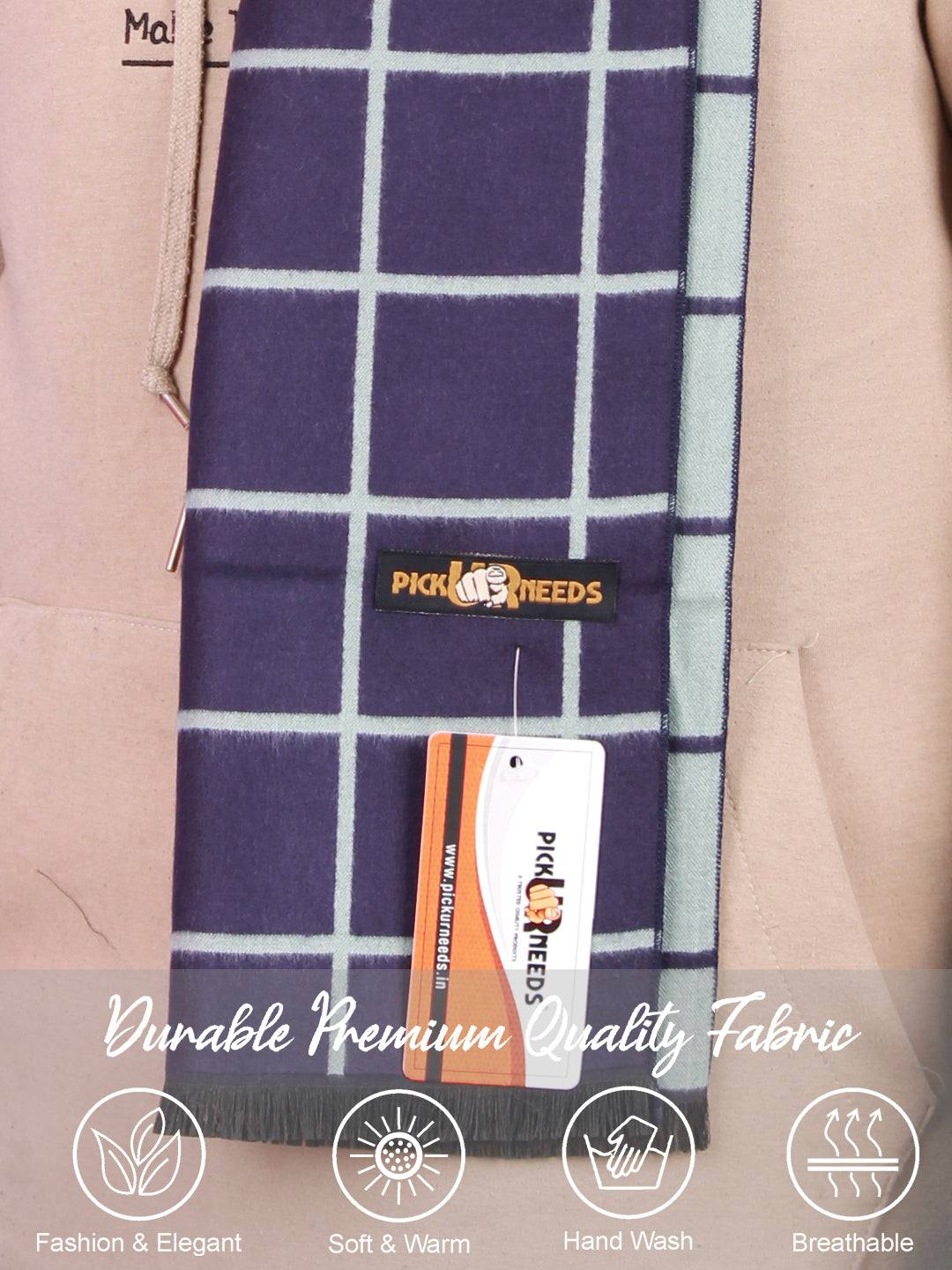 Pick Ur Needs Wool Blend Muffler for Men Soft Winter Scarf with Elegant Checks All-Day Comfort