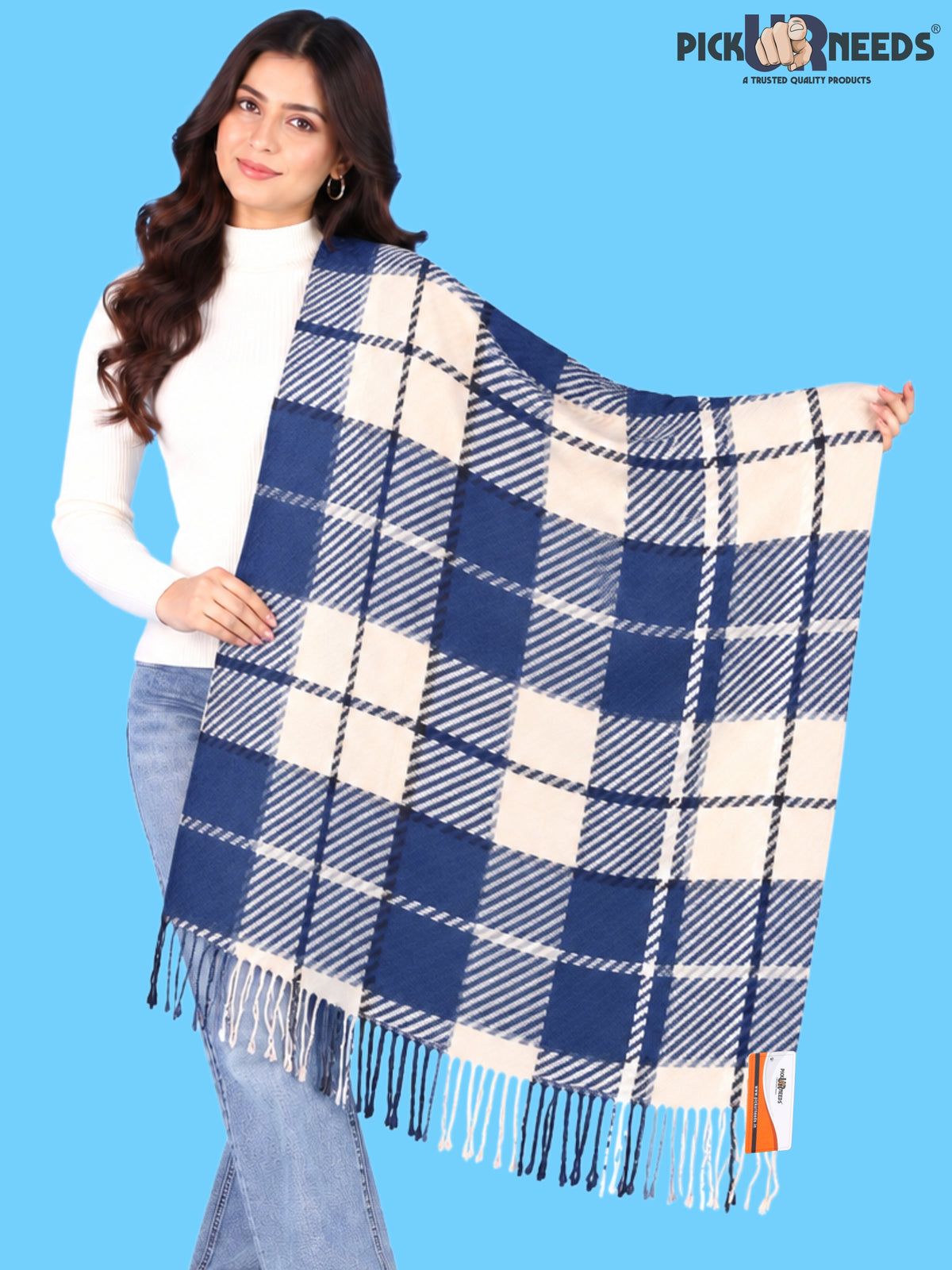 Pick Ur Needs Women's Winter Shawl & Muffler Soft Warm Checkered Printed Stole with Tassels Stylish Neck Wrap Scarf for Women & Girls