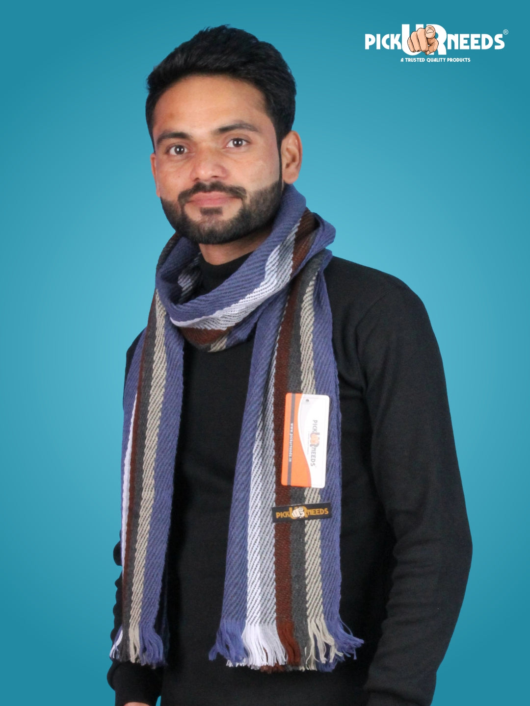 Pick Ur Needs Premium Men's Warm And Stylish Woolen Muffler With Multicolour Stripes And Stylish Tussles Ends