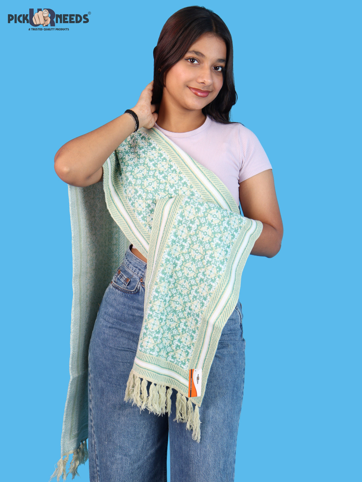Pick Ur Needs Womens & Girls Super Soft Knitted Woolen Muffler Warm Winter Neck Scarf with Elegant Printed Design & Tassels