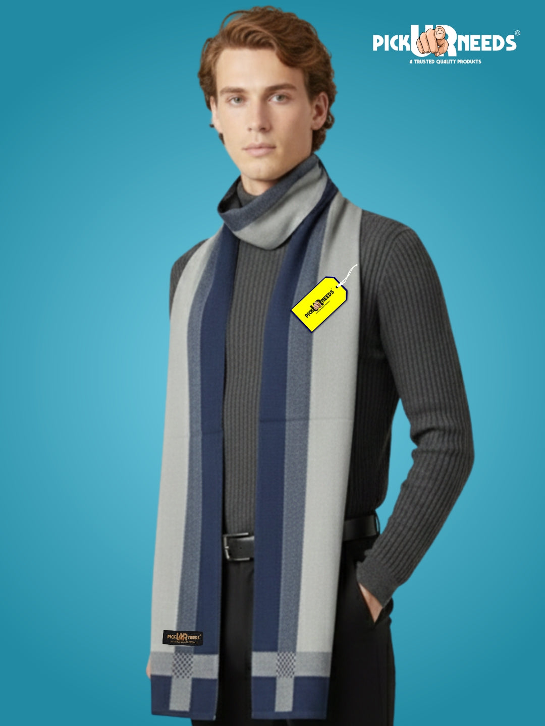 Pick Ur Needs Men’s Premium Winter Wool Muffler – Soft & Warm Knitted Scarf for Casual, Office & Travel Stylish Stripe Design