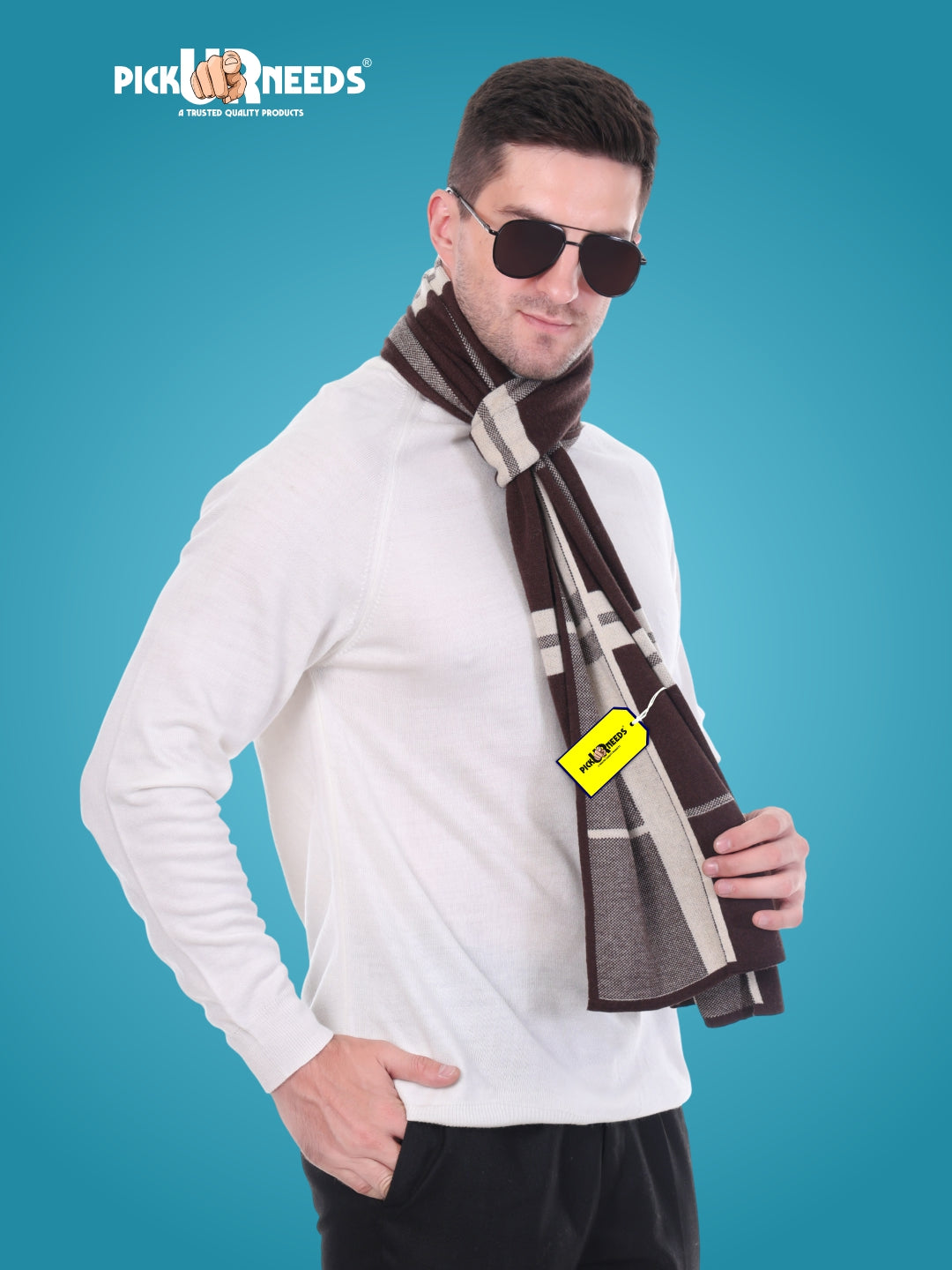 Pick Ur Needs Men’s Woolen Muffler Stylish Checked Soft & Warm Wool Blend Winter Scarf Hand Washable Neck Wrap