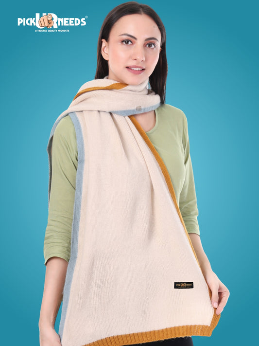 Pick Ur Needs Women's Knit Shawl Wrap with Border Soft, Warm & Lightweight Winter Stole Elegant Tan Bordered Scarf for Girls