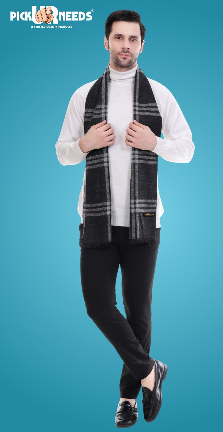 Pick Ur Needs Men's Muffler Check Desgin Premium Woolen Blend Fabric Stylish Look Muffler For Men