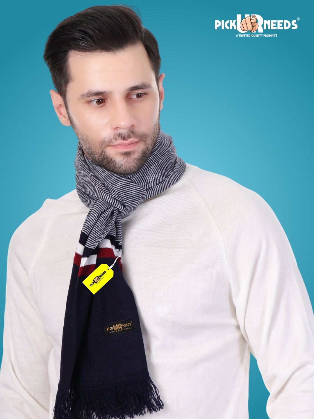 Pick Ur Needs Men's Stylish Striped Knitted Winter Scarf | Soft, Warm & Breathable Muffler for Casual & Formal Wear