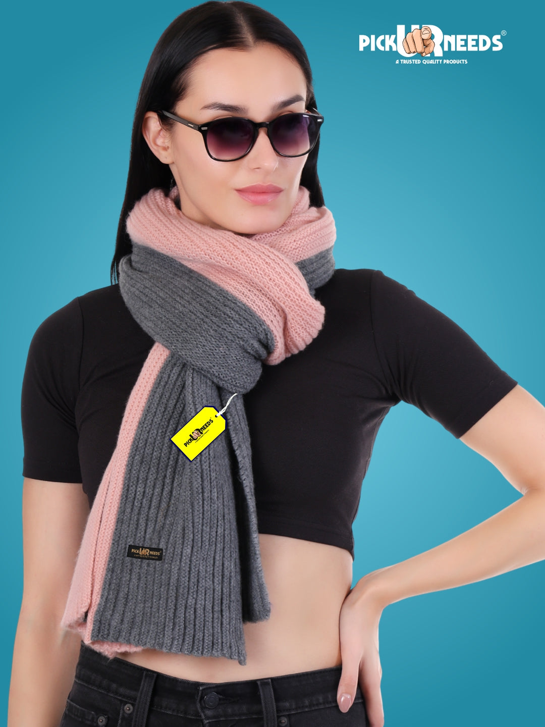 Pick Ur Needs Women’s Winter Wool Muffler Scarf – Premium Soft Knitted Dual-Tone Warm Shawl Wrap for Winter Travel, Casual