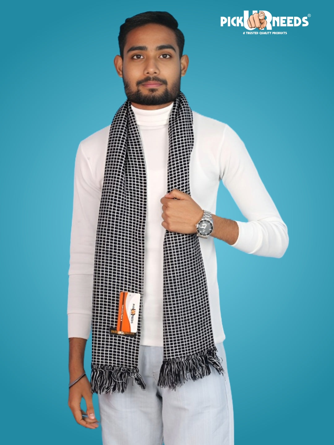 Pick Ur Needs Premium Winter Muffler Soft Warm Woolen for Men Scarf with Stylish Check Pattern Long & Comfortable Cold Weather Neck Wrap