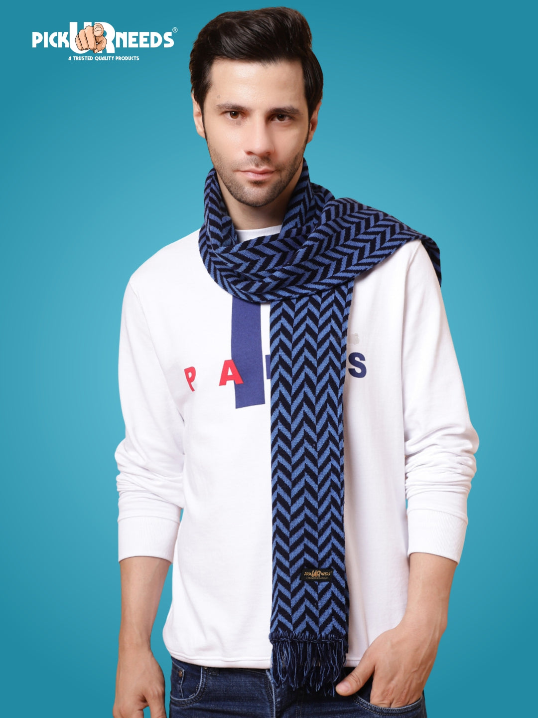 Pick Ur Needs Men's Stylish Zig Zag Knit Scarf  Soft, Warm & Breathable Fabric for Causal & Formal Wear Winter Muffler