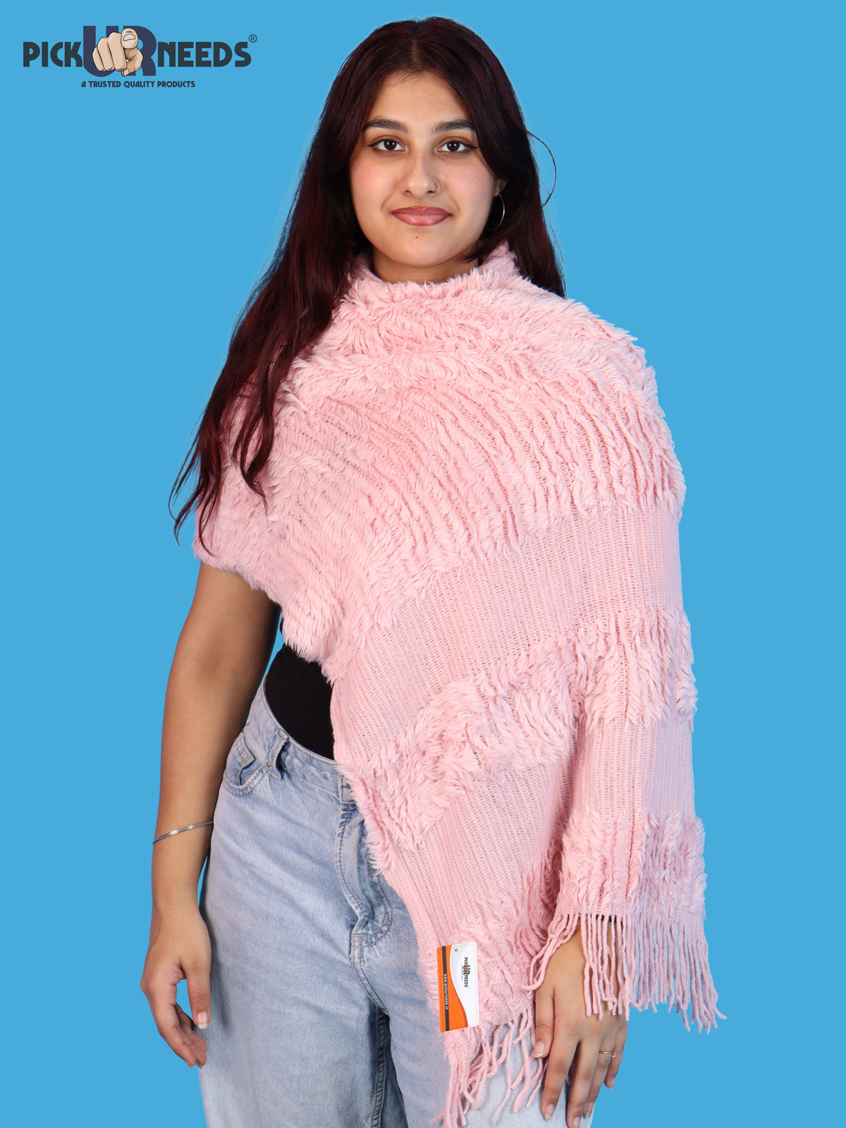 Pick Ur Needs Premium Winter Muffler for Women & Girls Soft Textured Woven with Fringe Detailing Warm Lightweight Neck Wrap