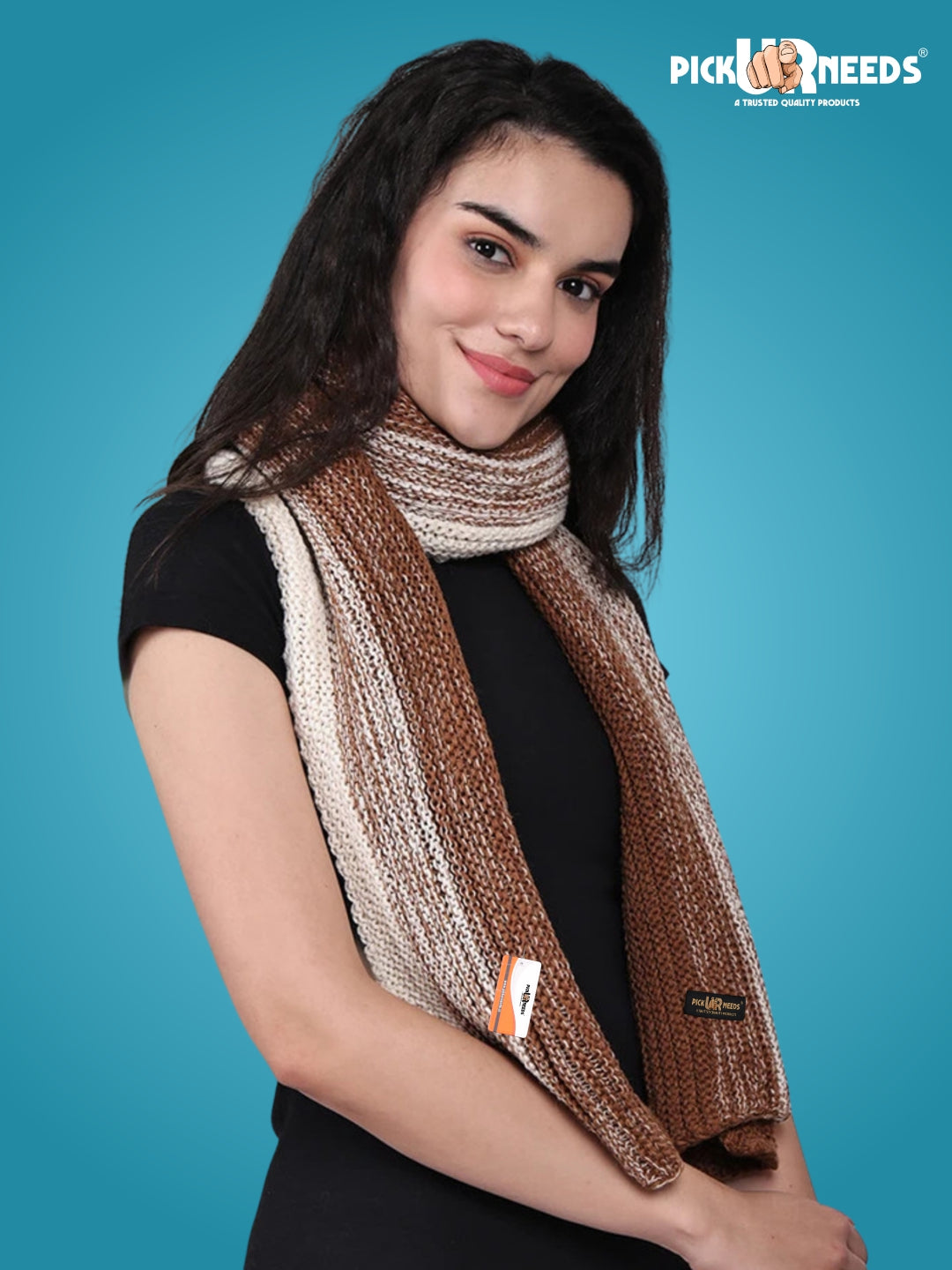 Pick Ur Needs Premium Knitted Winter Scarf for Women – Soft, Warm & Stylish Dual-Tone Muffler Stole