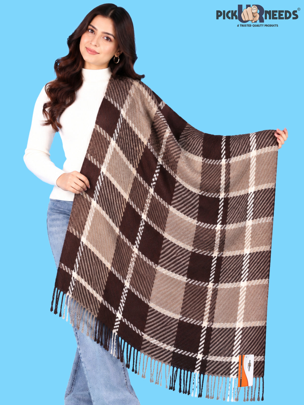Pick Ur Needs Women's Winter Shawl & Muffler Soft Warm Checkered Printed Stole with Tassels Stylish Neck Wrap Scarf for Women & Girls