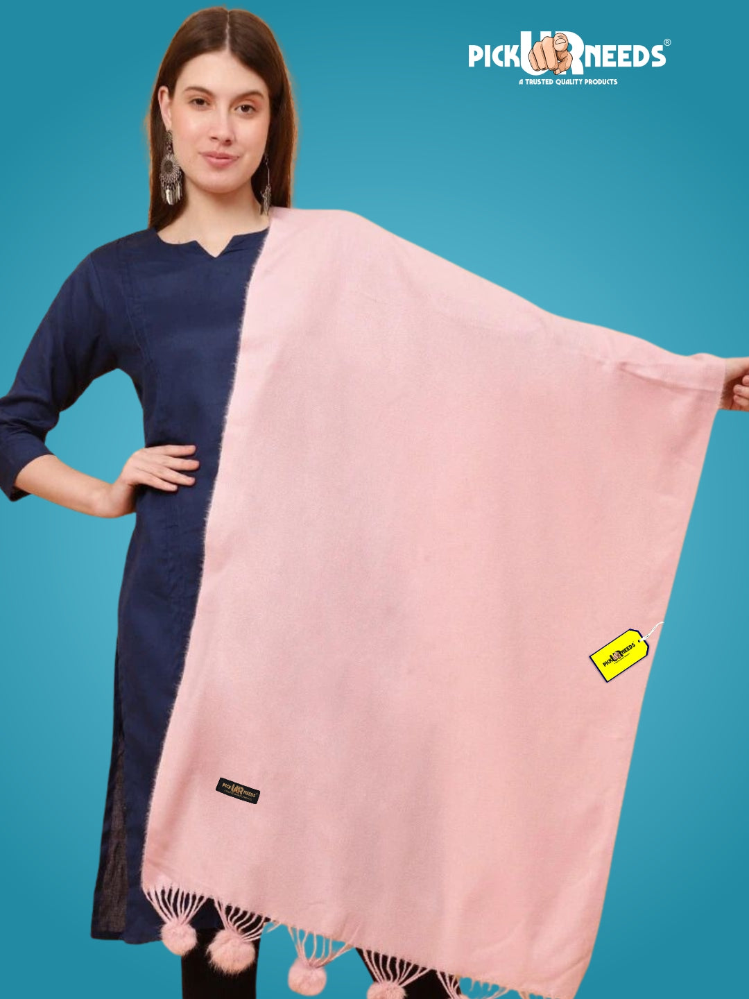 Pick Ur Needs Premium Women’s Wool Blend Scarf Soft Woolen Shawl Winter Stole with Tassels & Pom Poms