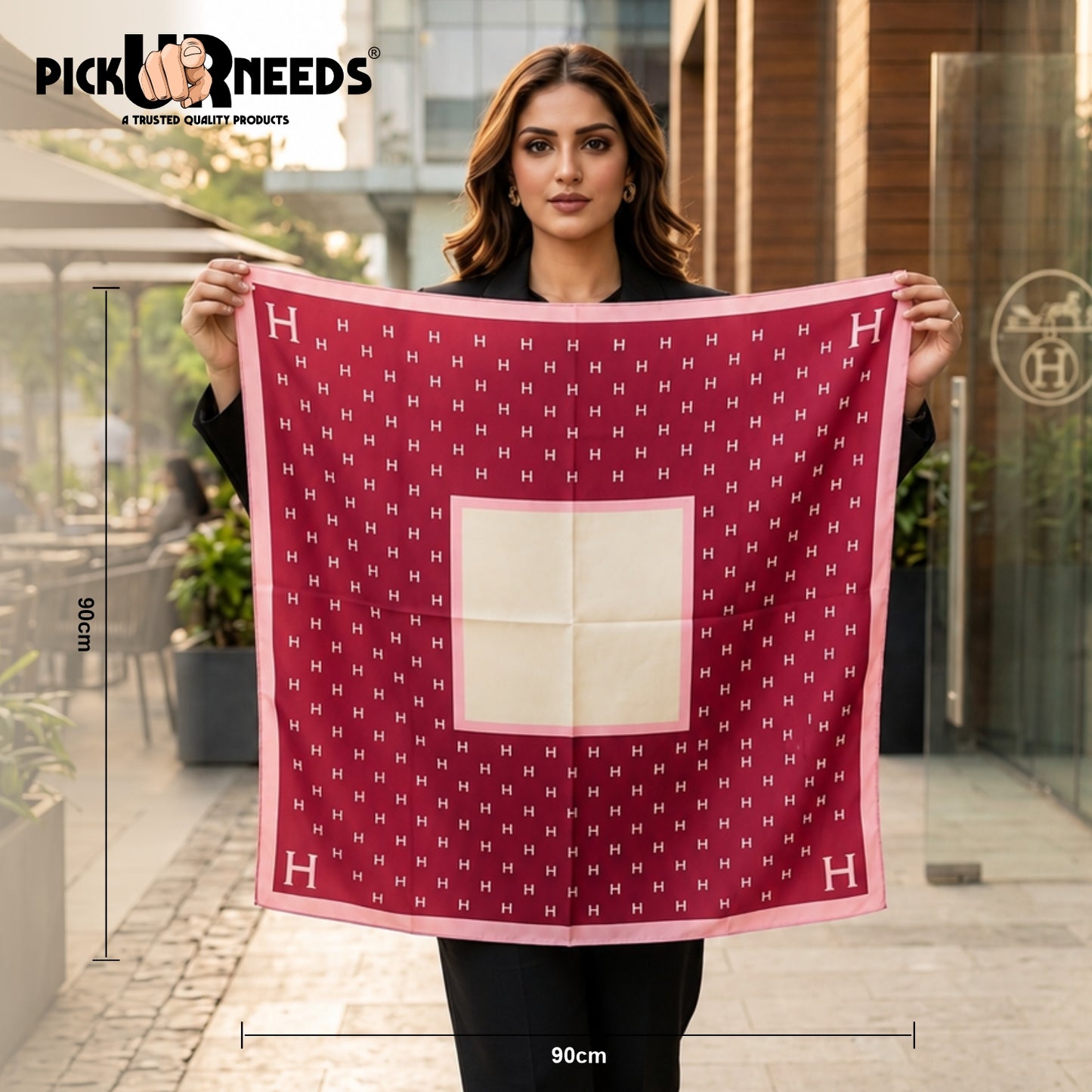 Pick Ur Needs Elegant Womens Premium Printed Satin Silk Feel Square Neck & Head Girls Scarf