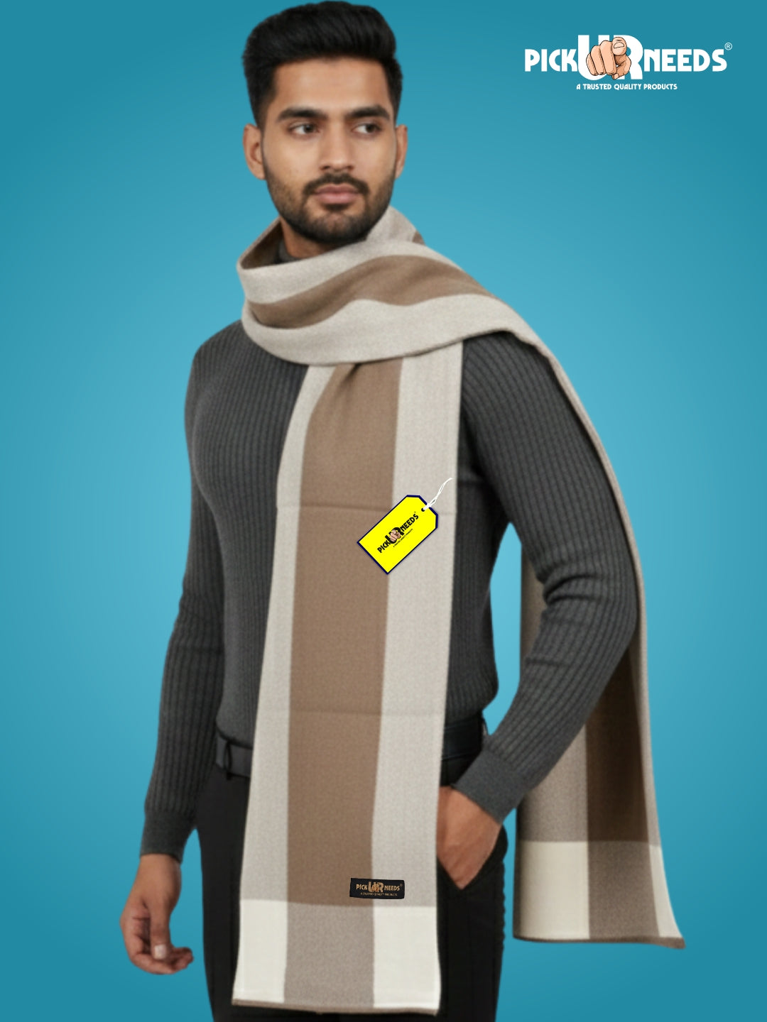 Pick Ur Needs Men’s Premium Winter Wool Muffler – Soft & Warm Knitted Scarf for Casual, Office & Travel Stylish Stripe Design