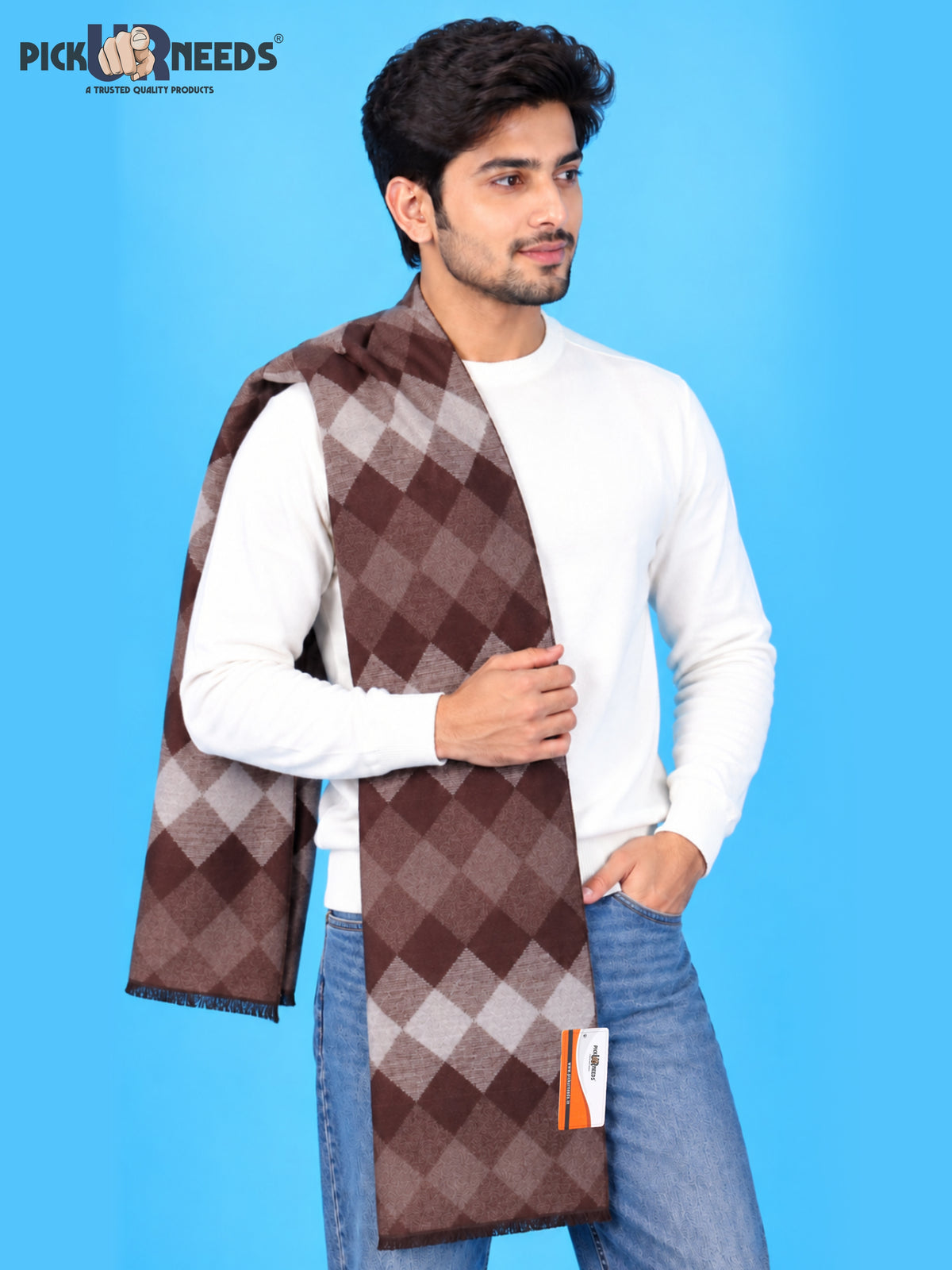 Pick Ur Needs Premium Winter Muffler for Men & Boys Soft & Warm Checkered Design Woolen Style Scarf Stylish Long Neck Wrap for Winter Wear