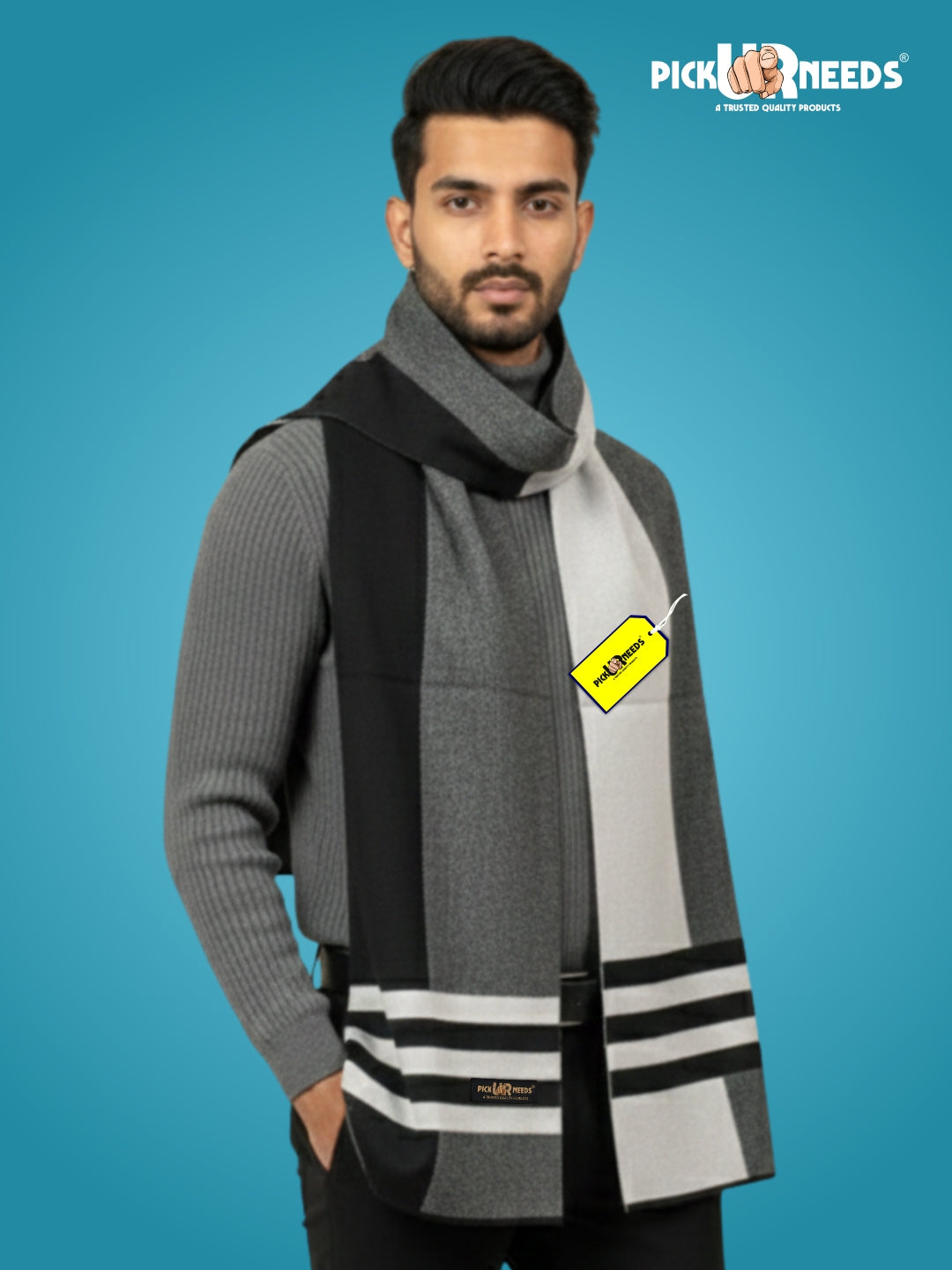 Pick Ur Needs Men’s Premium Winter Wool Muffler – Soft & Warm Knitted Scarf for Casual, Office & Travel Stylish Stripe Design